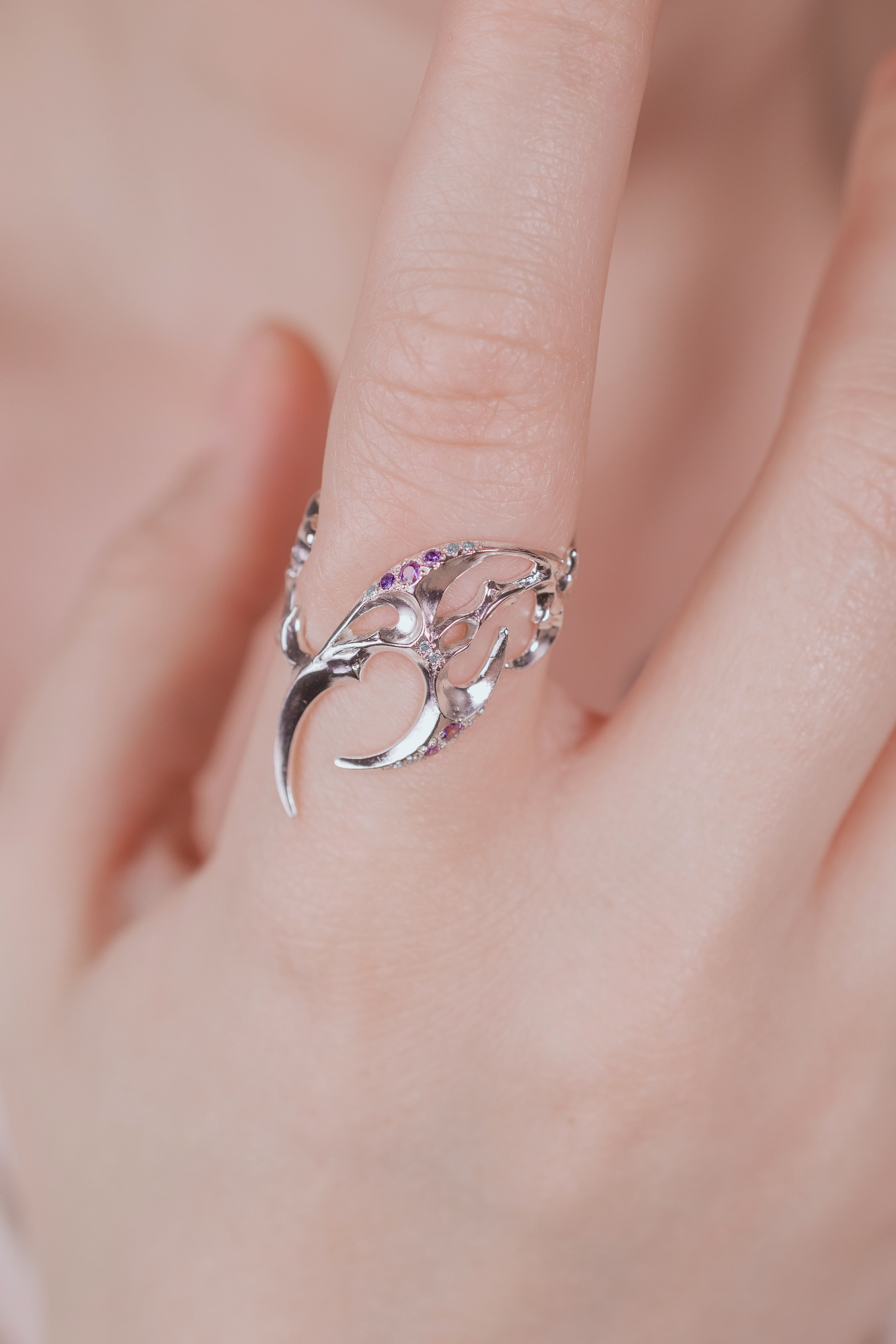 Diagonal Tribal Ring with Stones