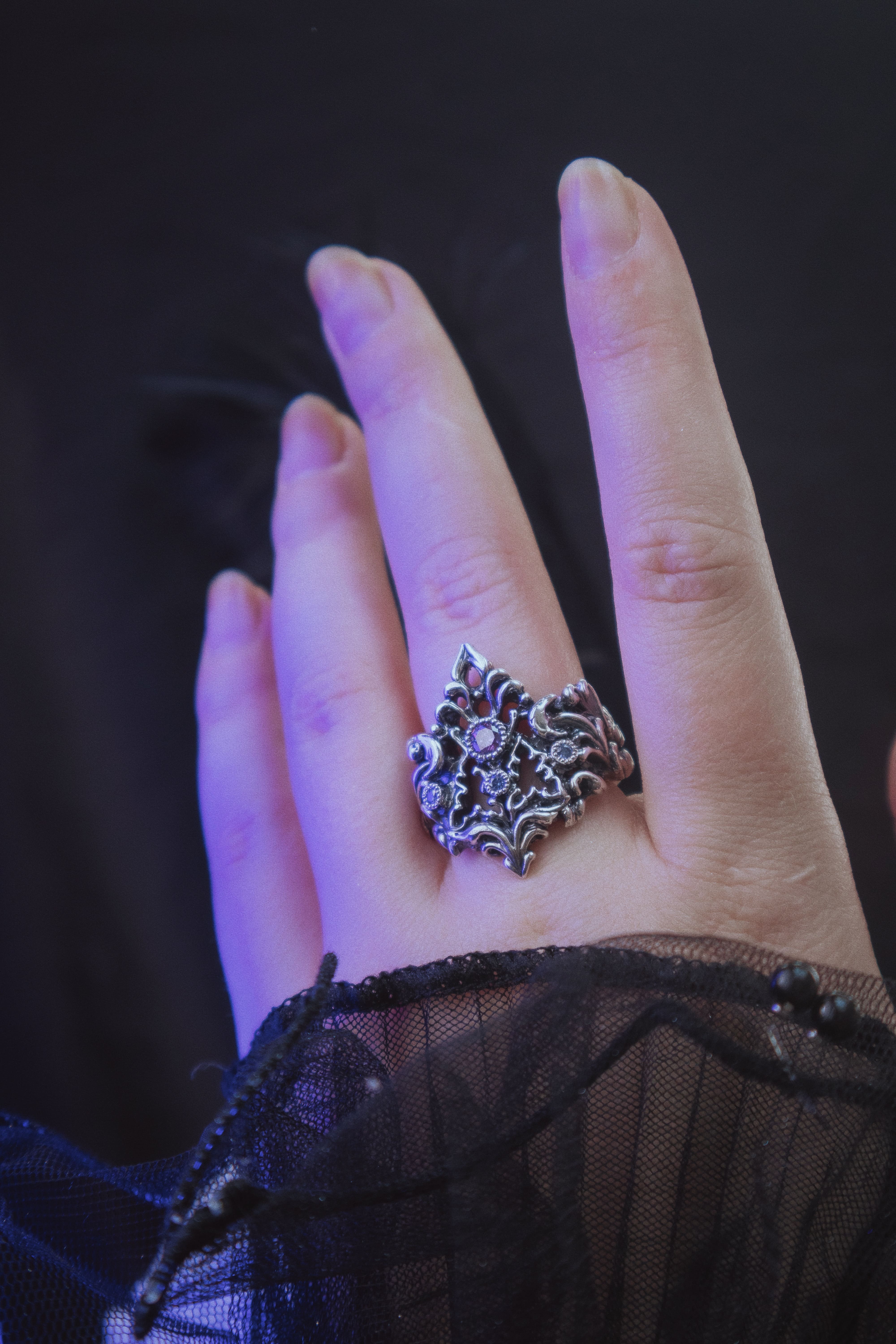 Gothic Arch Ring with Stones