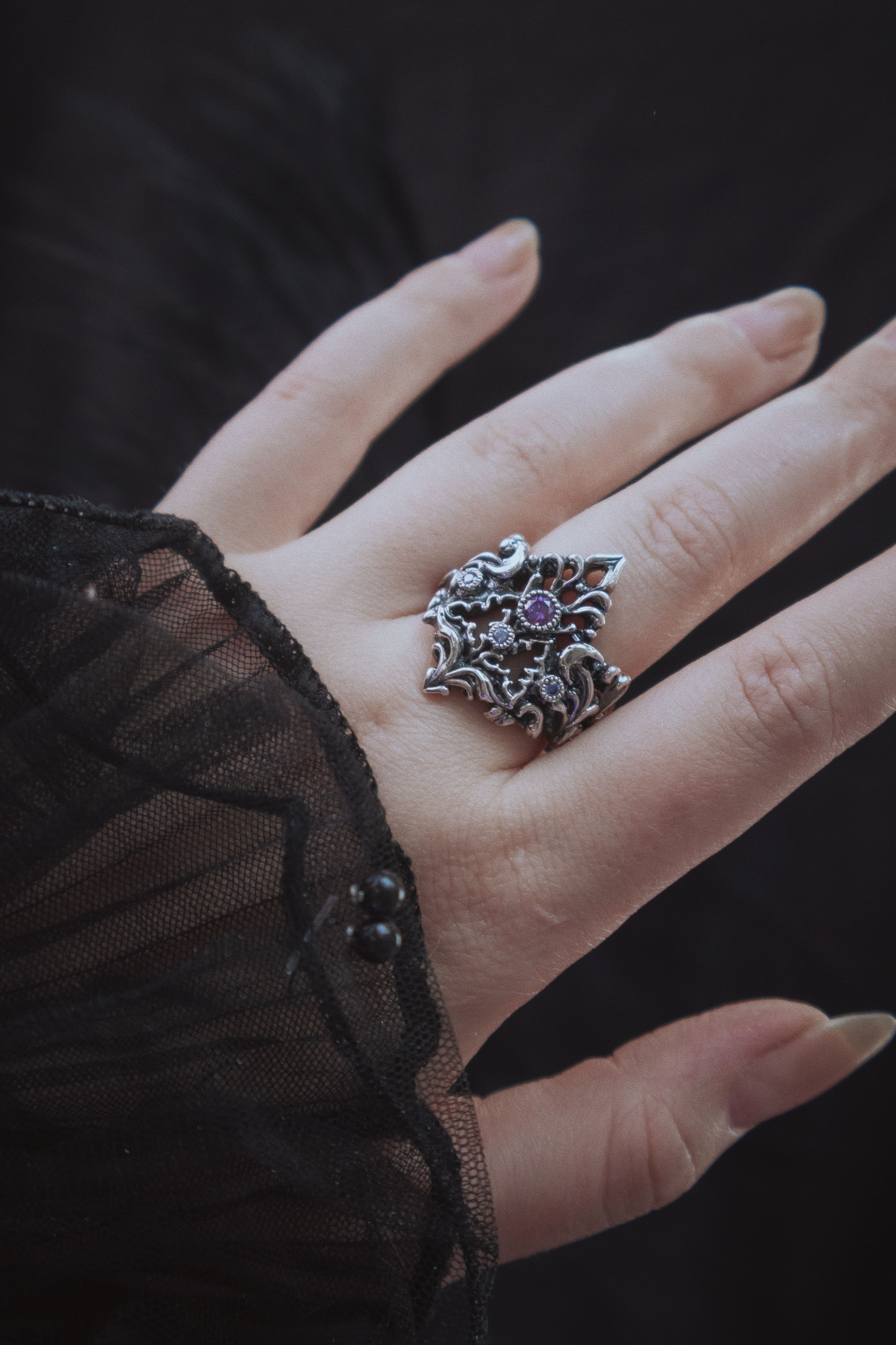Gothic Arch Ring with Stones