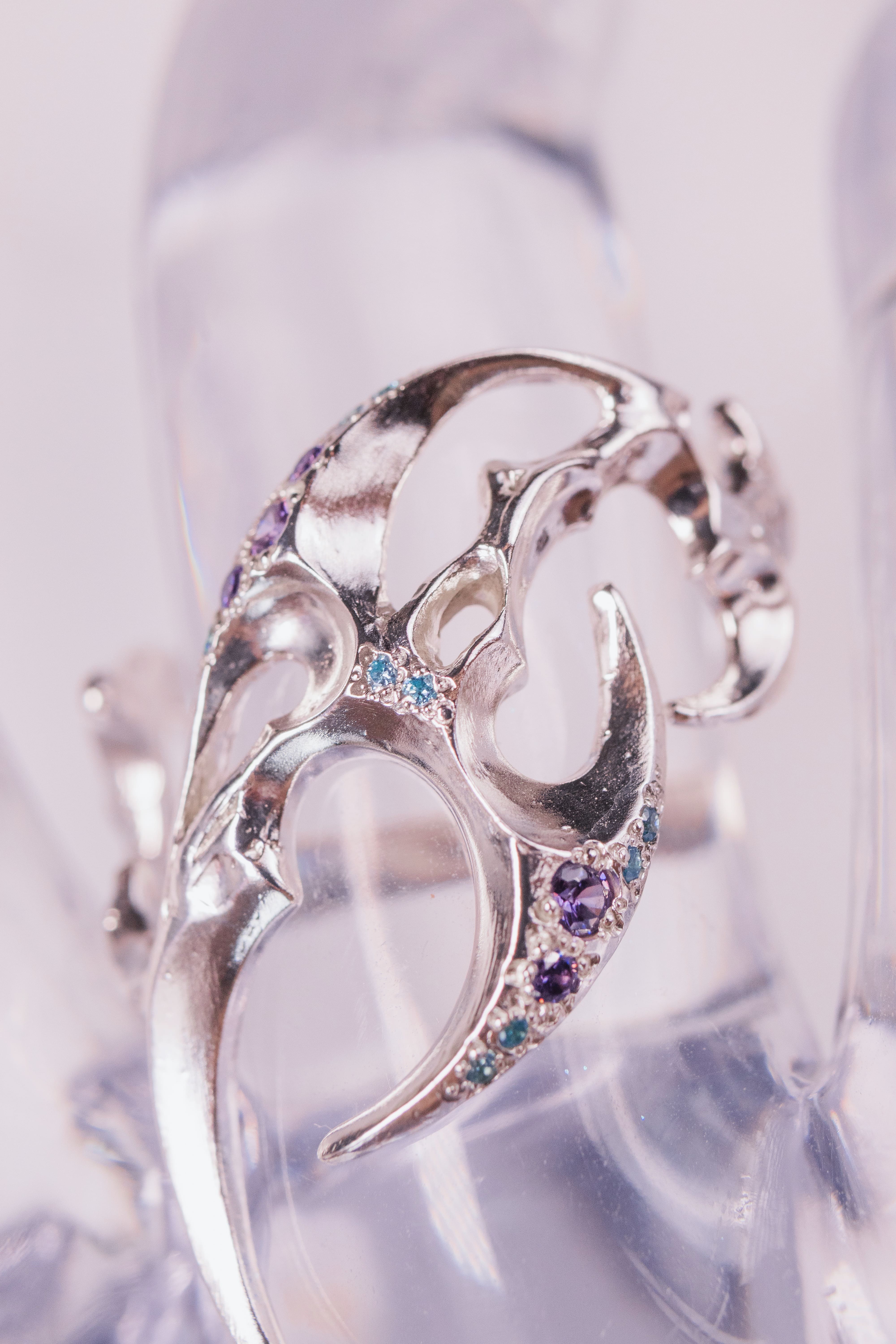 Diagonal Tribal Ring with Stones
