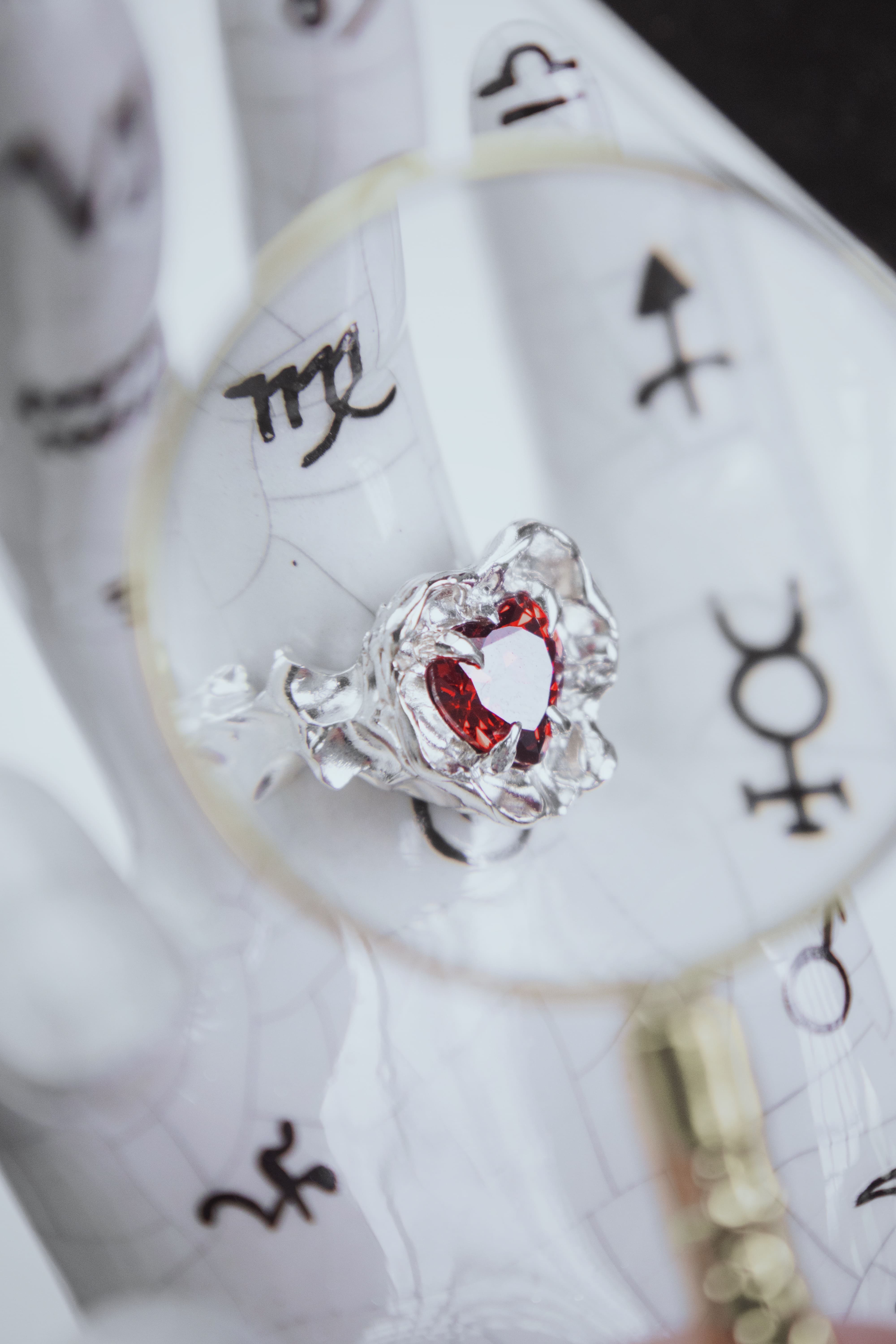 One-of-a-kind ring with a large heart-shaped stone