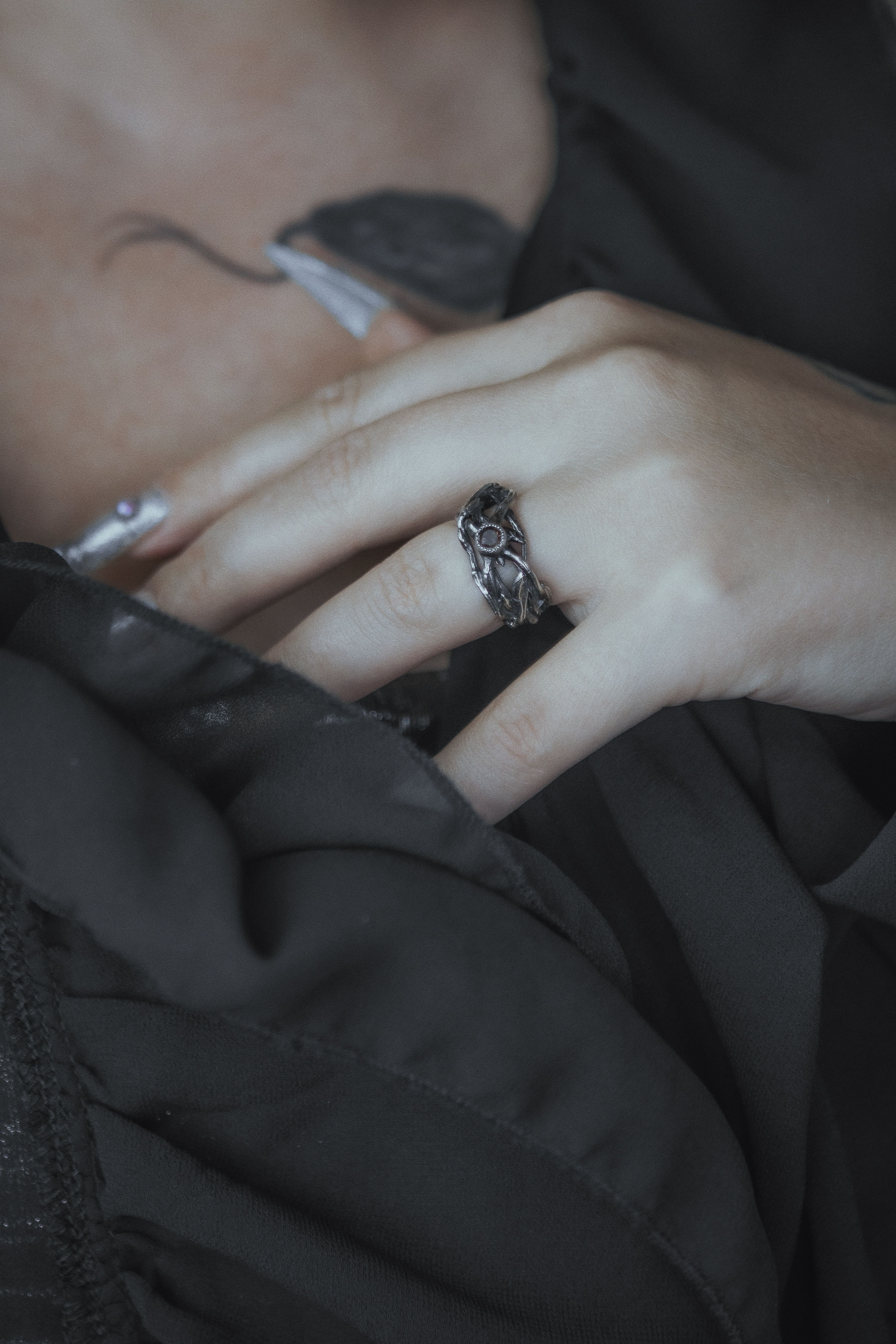 Ring with branches and stone