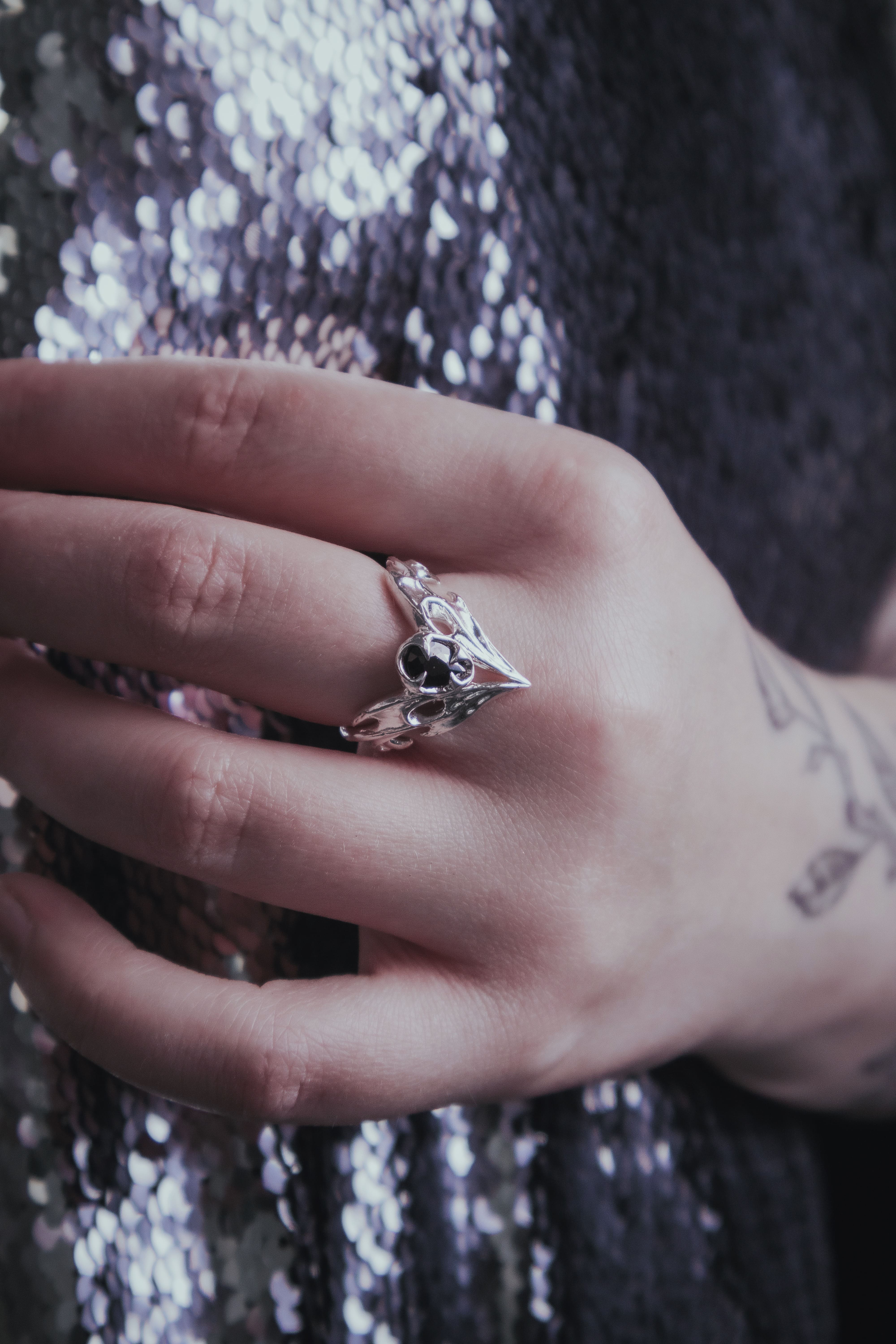 Gothic bat ring with stone