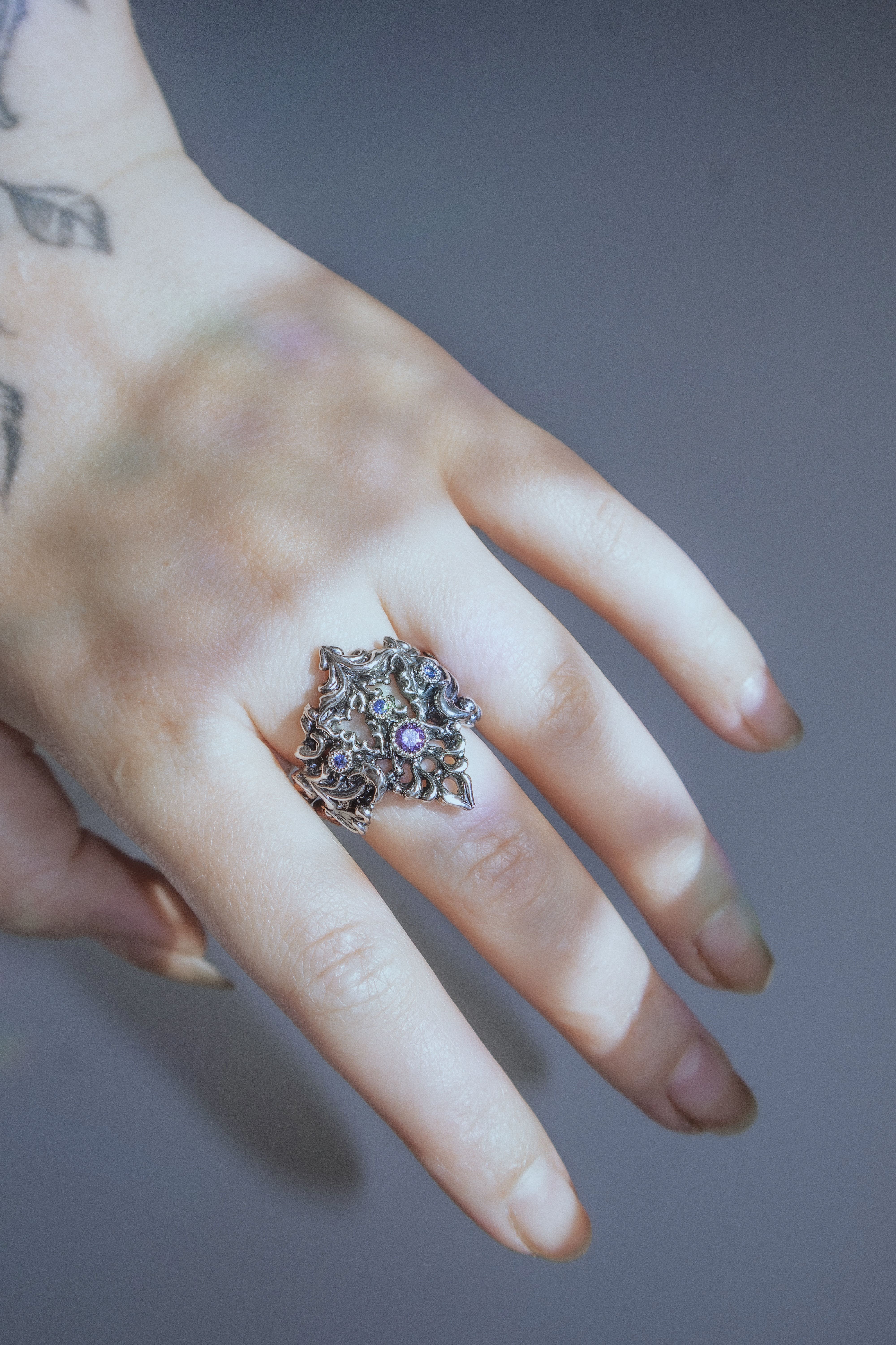 Gothic Arch Ring with Stones
