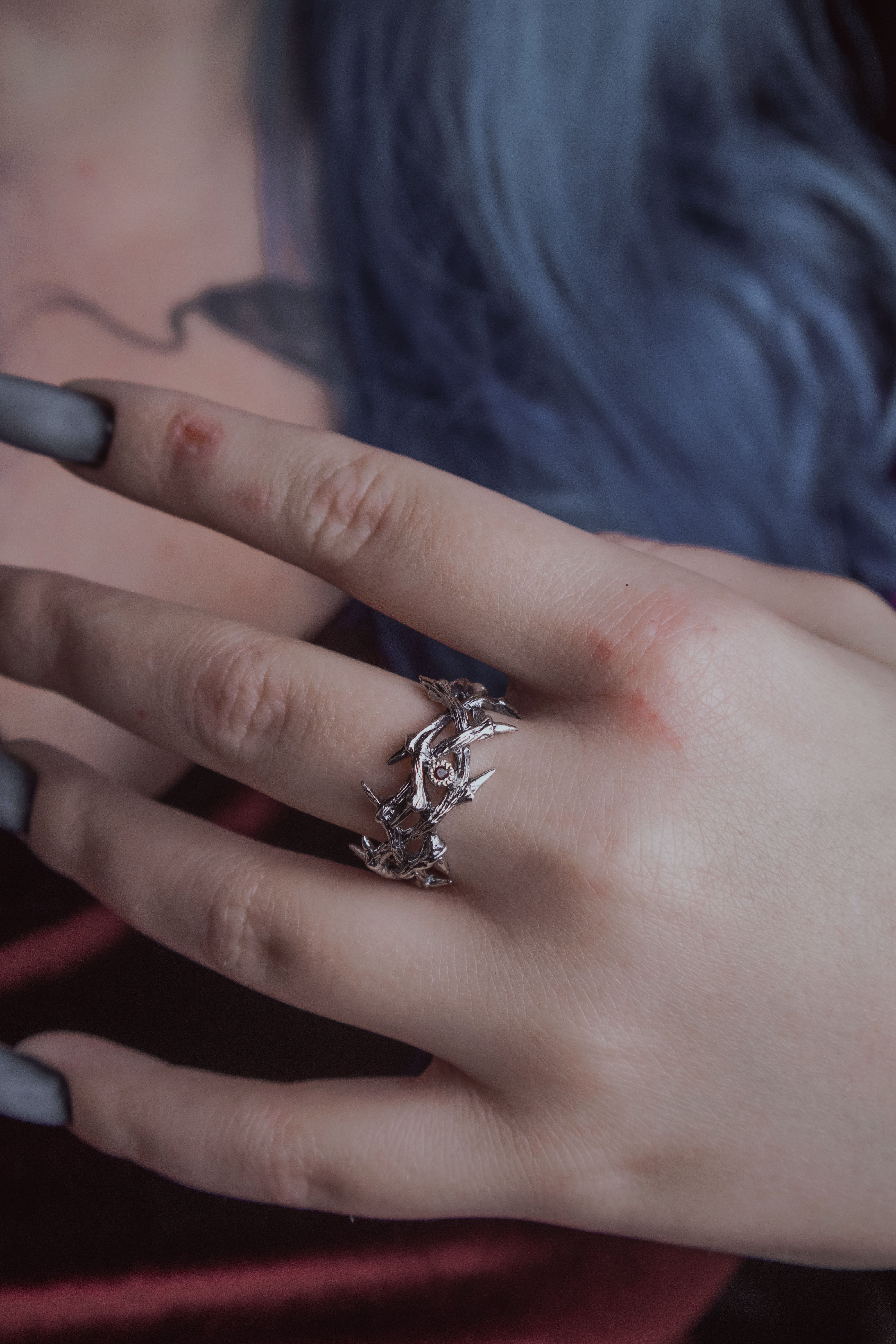 Crown of Thorns ring with stone