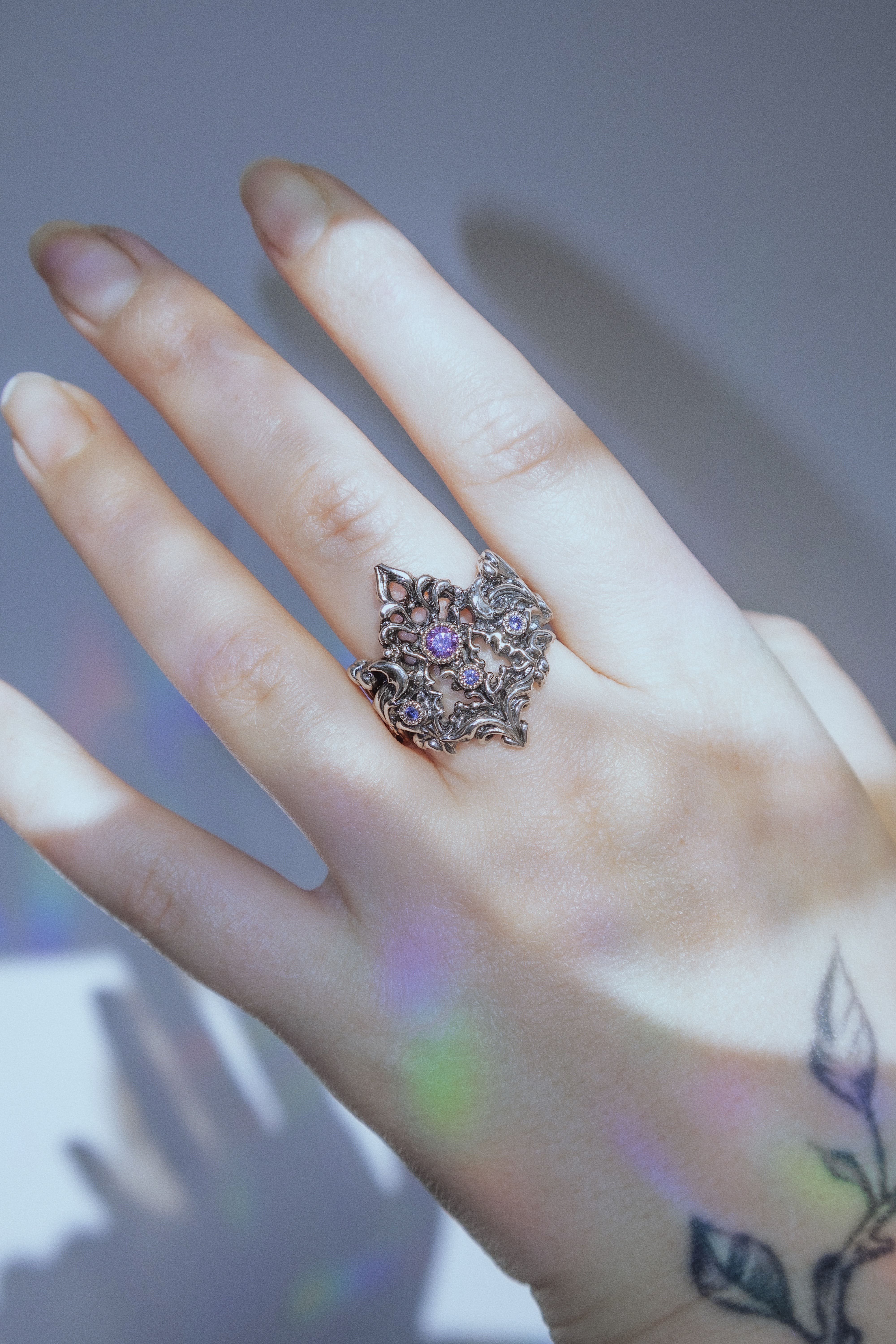Gothic Arch Ring with Stones
