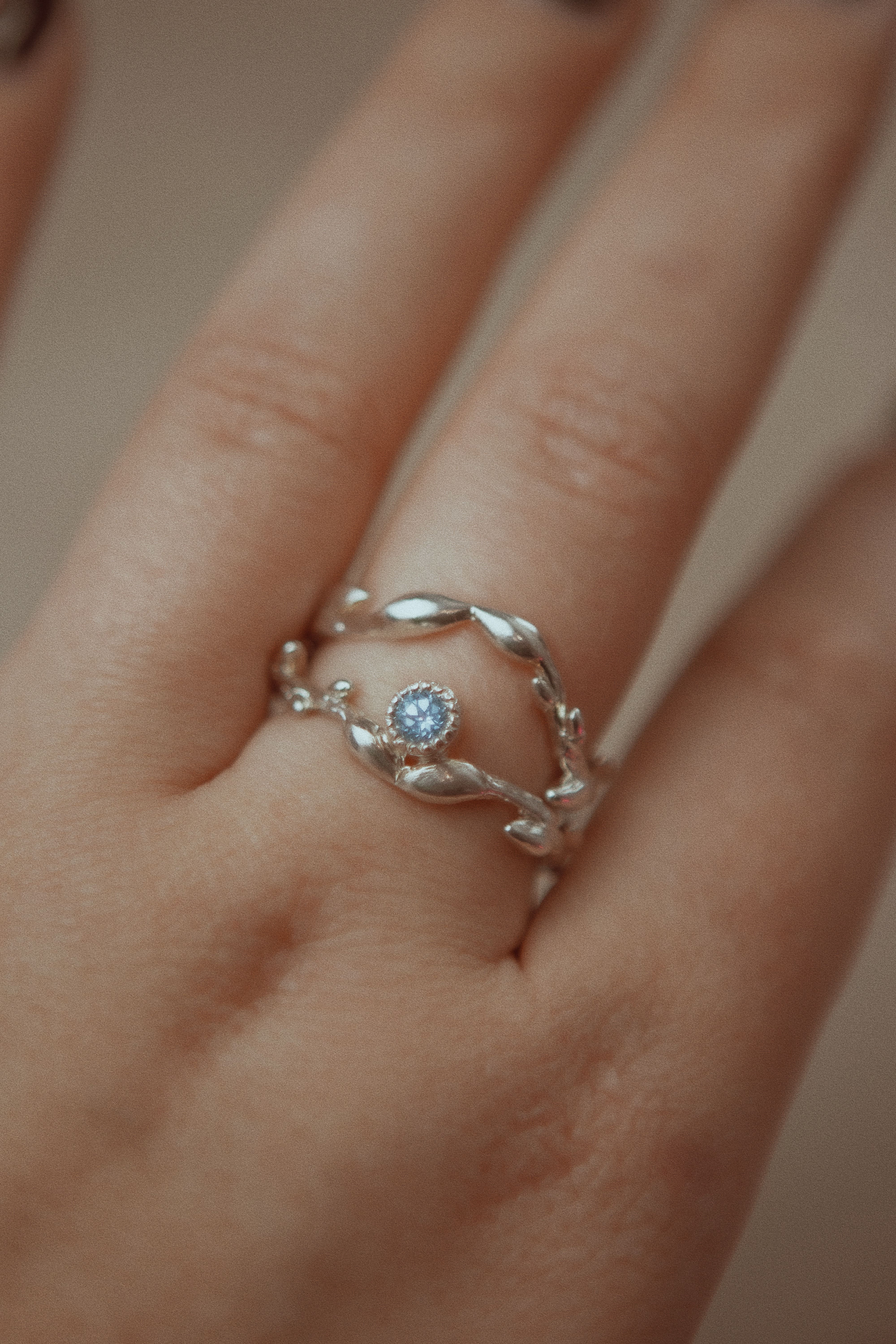 Branch-Ring with Blue Topaz Size 19