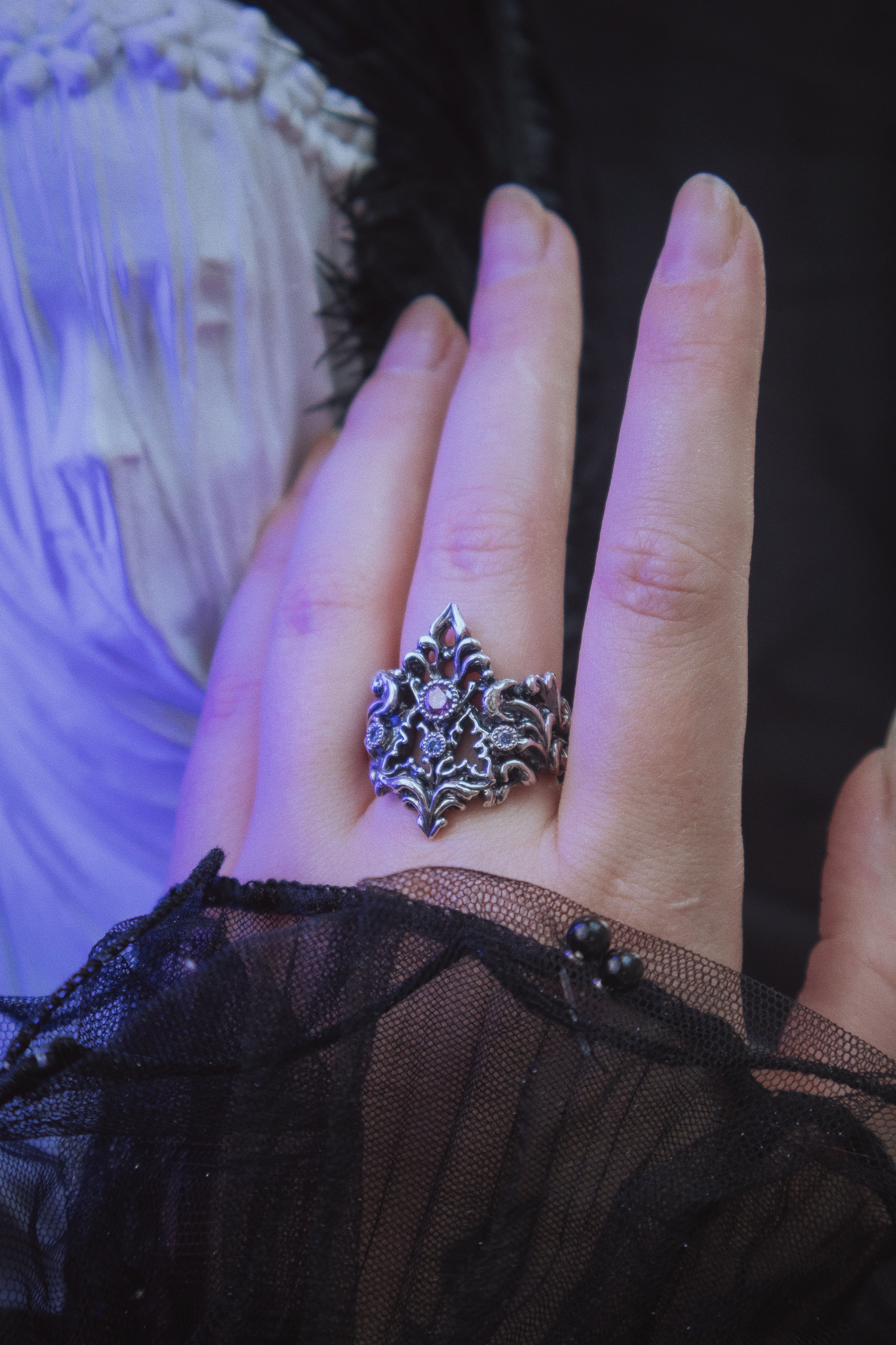 Gothic Arch Ring with Stones