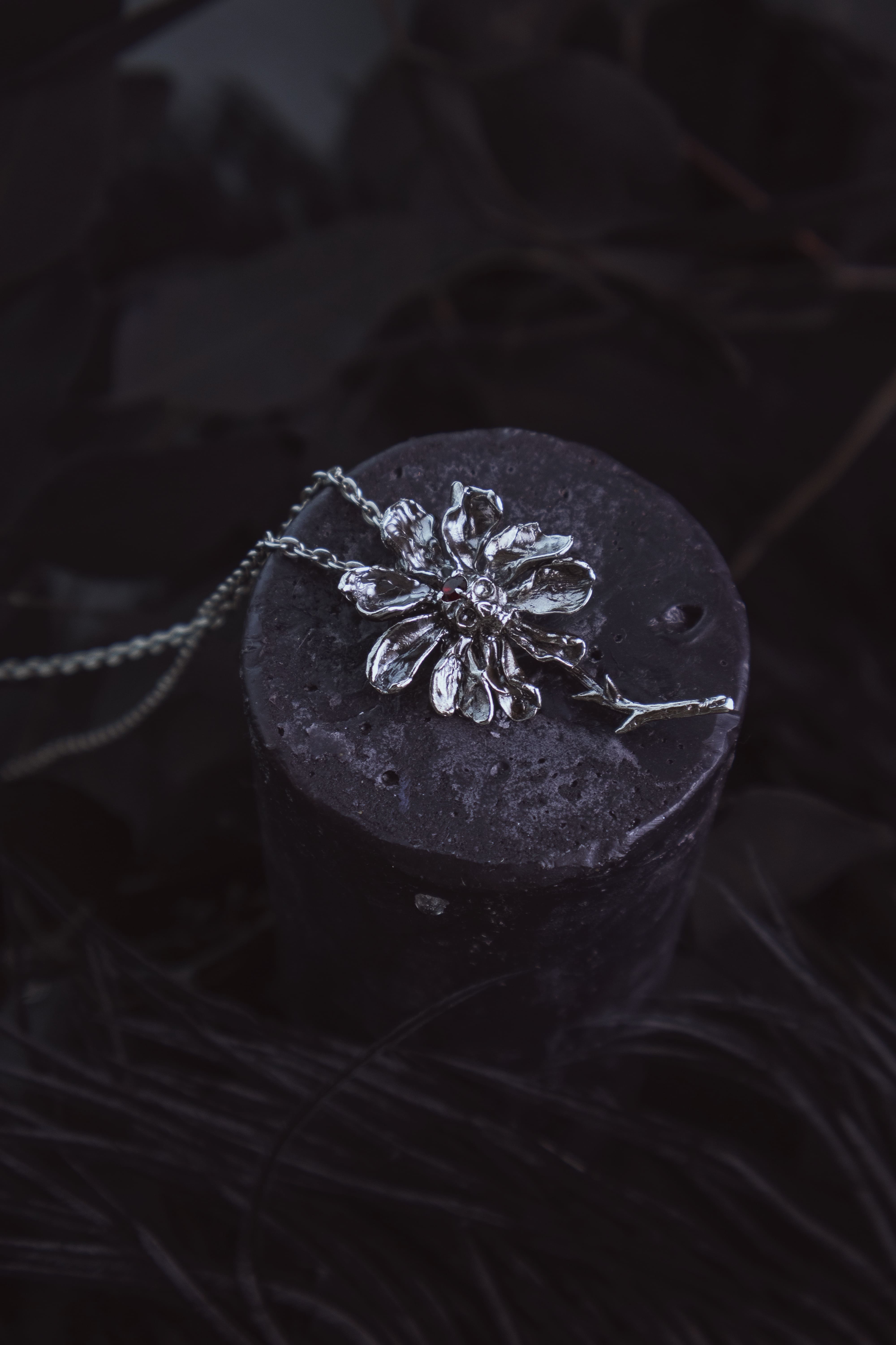 Skull Flower with Garnet