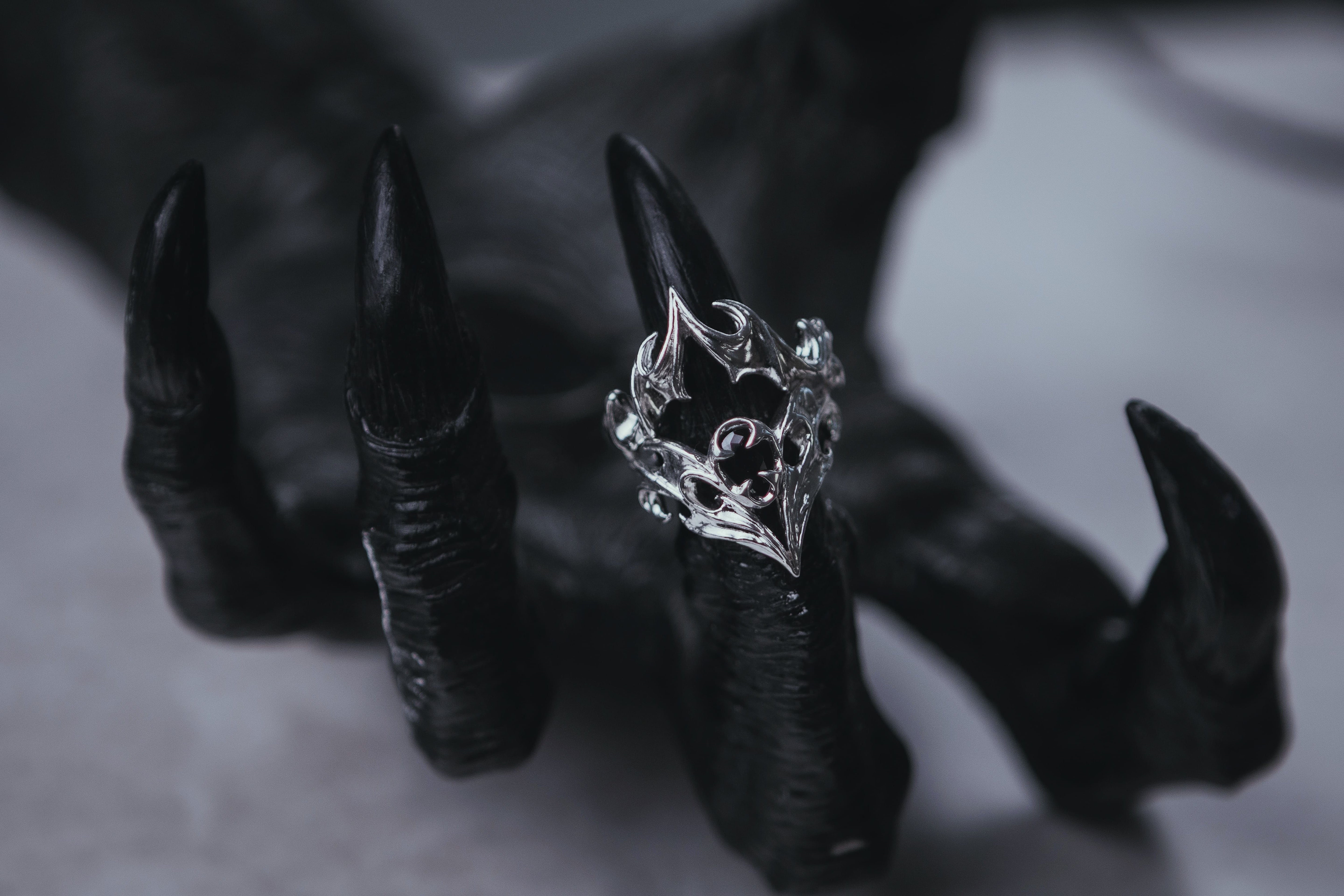 Gothic bat ring with stone