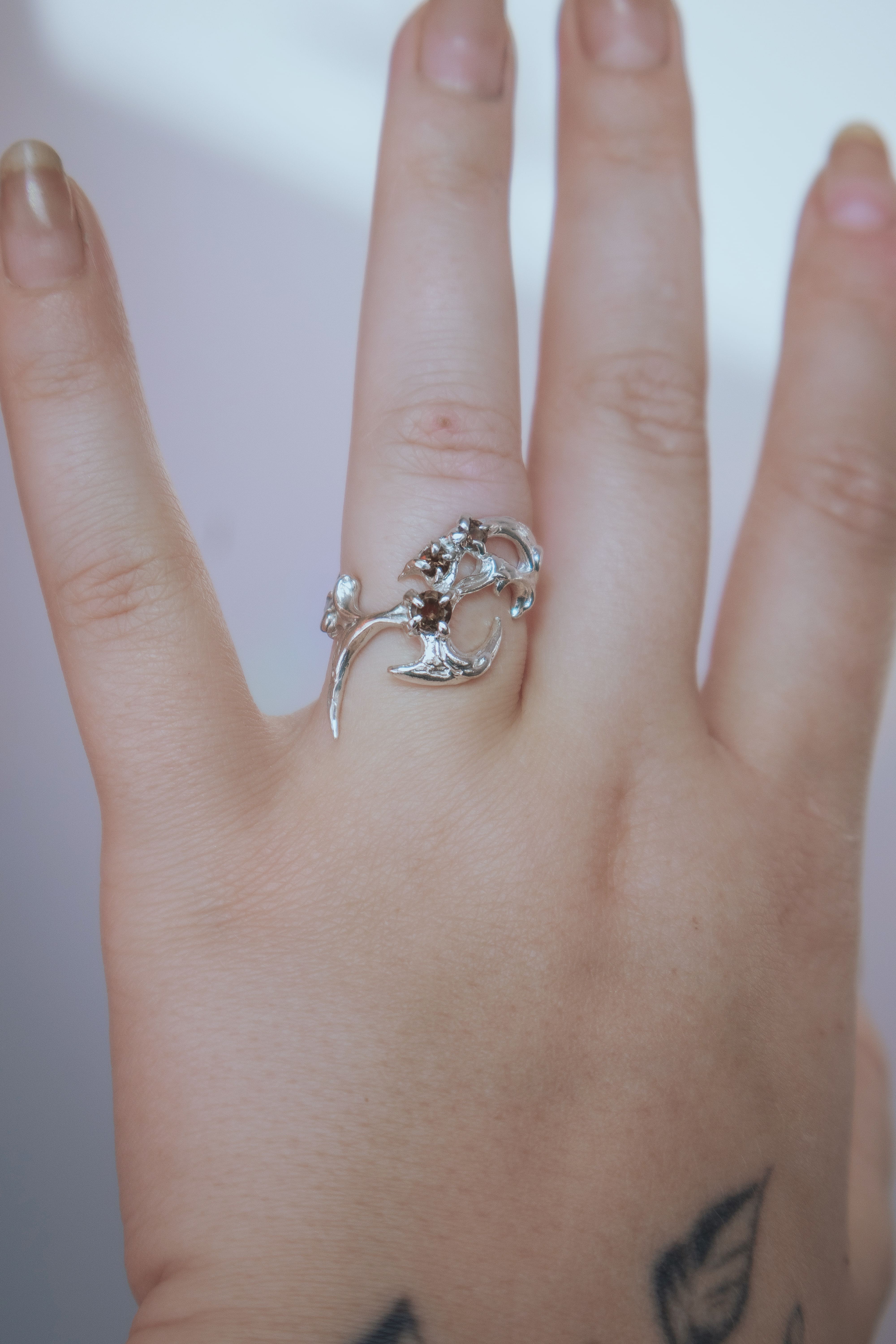 Tribal ring with Smoky quartz