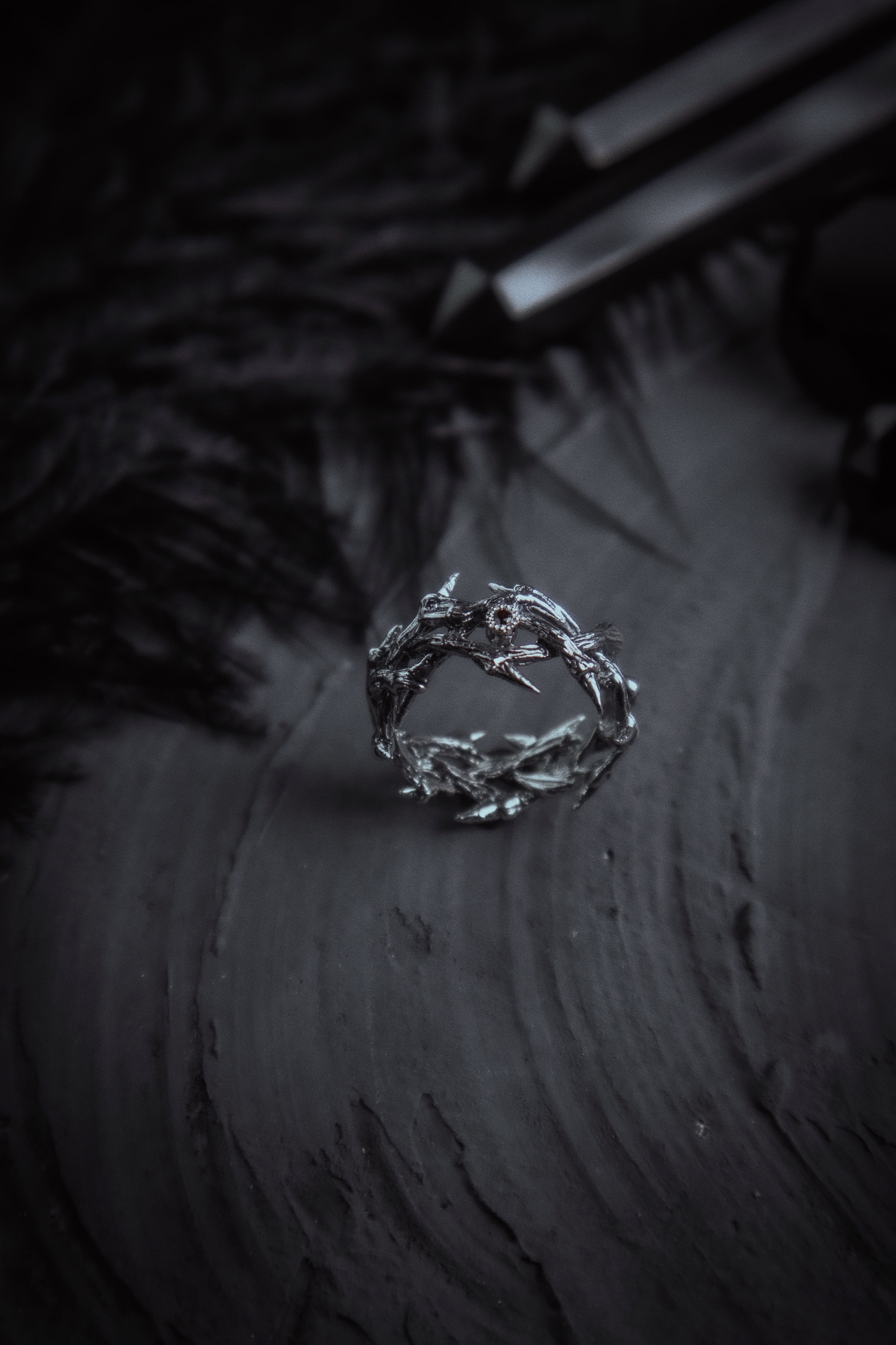 Crown of Thorns ring with stone