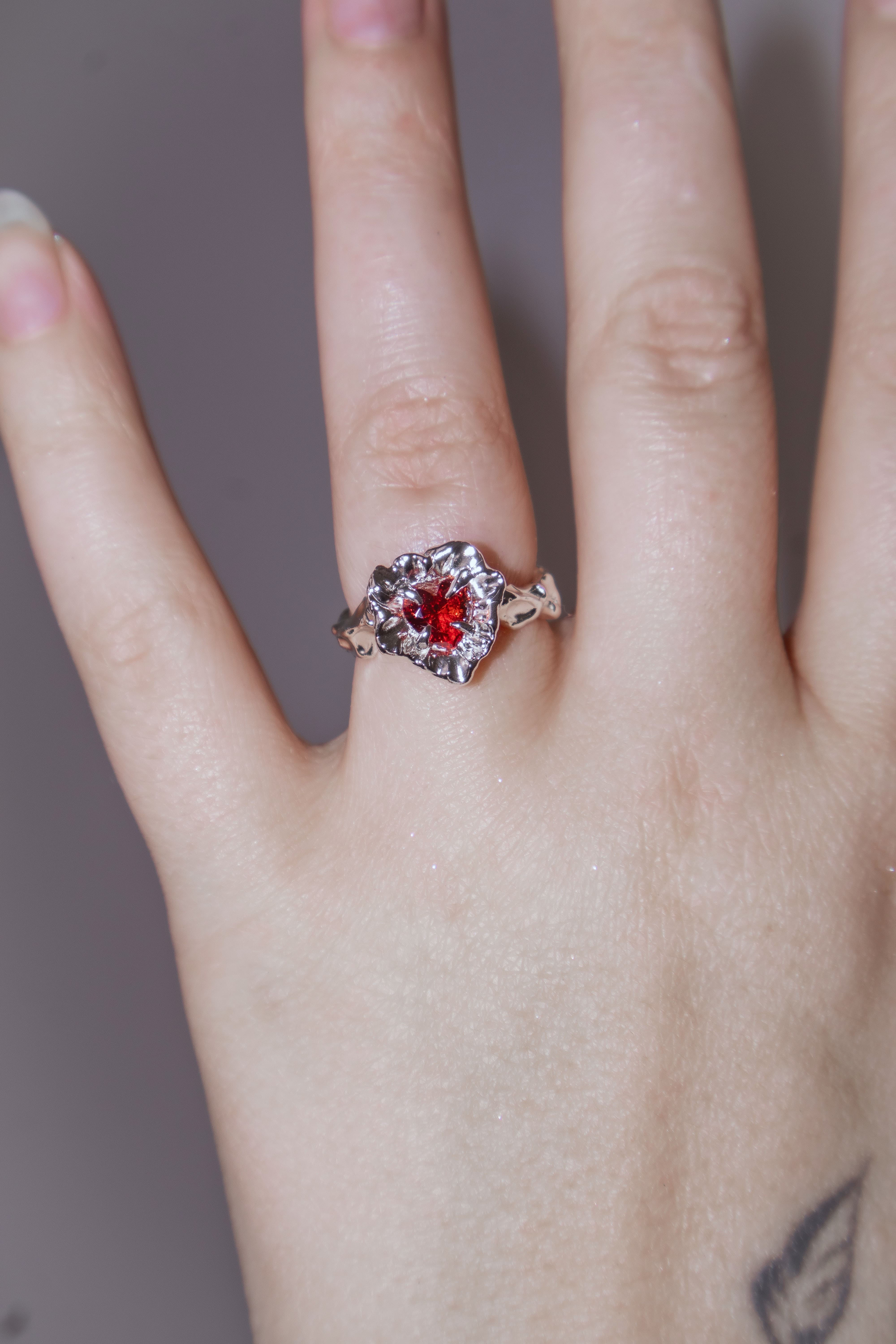 One-of-a-kind ring with a large heart-shaped stone