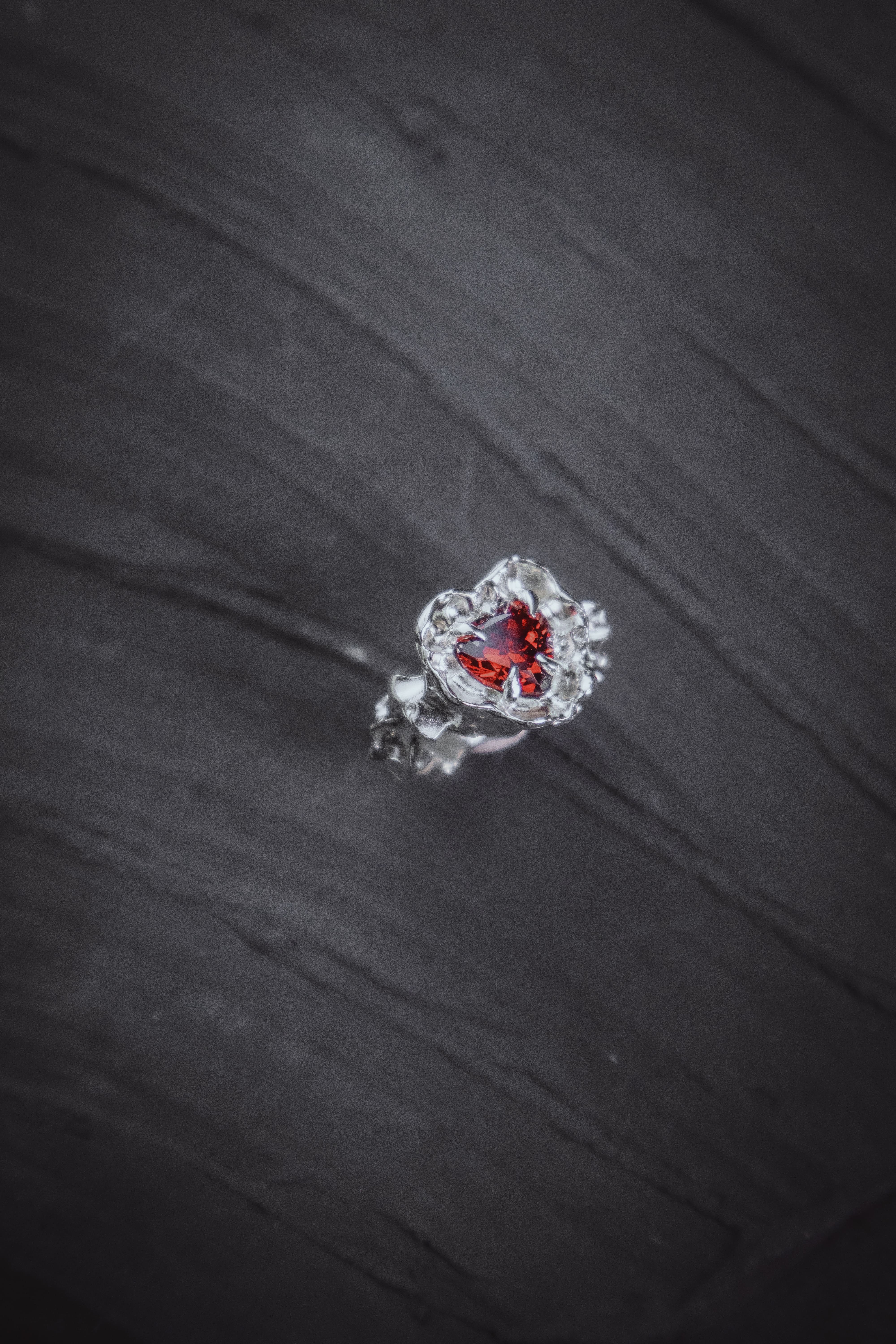 One-of-a-kind ring with a large heart-shaped stone