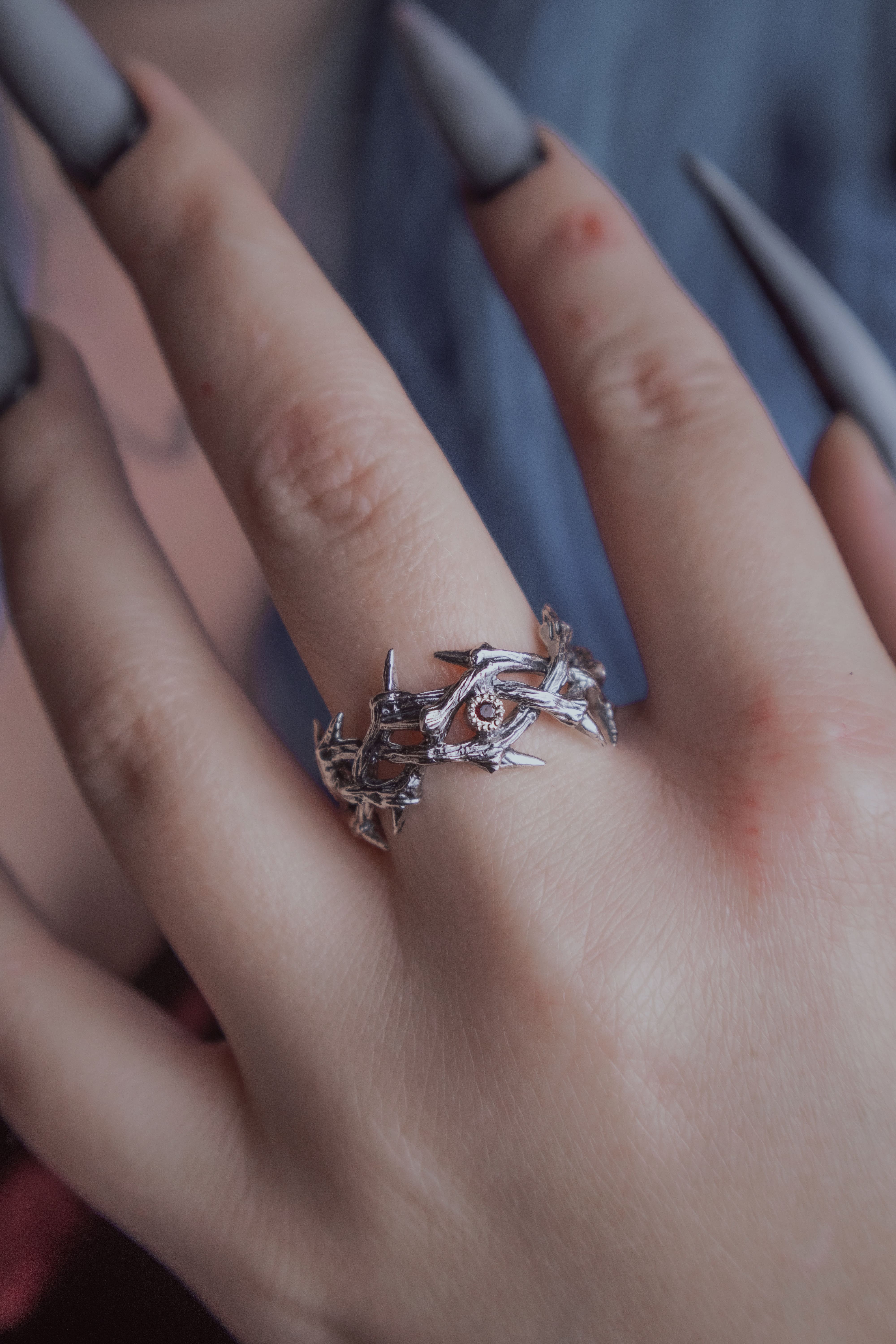 Crown of Thorns ring with stone
