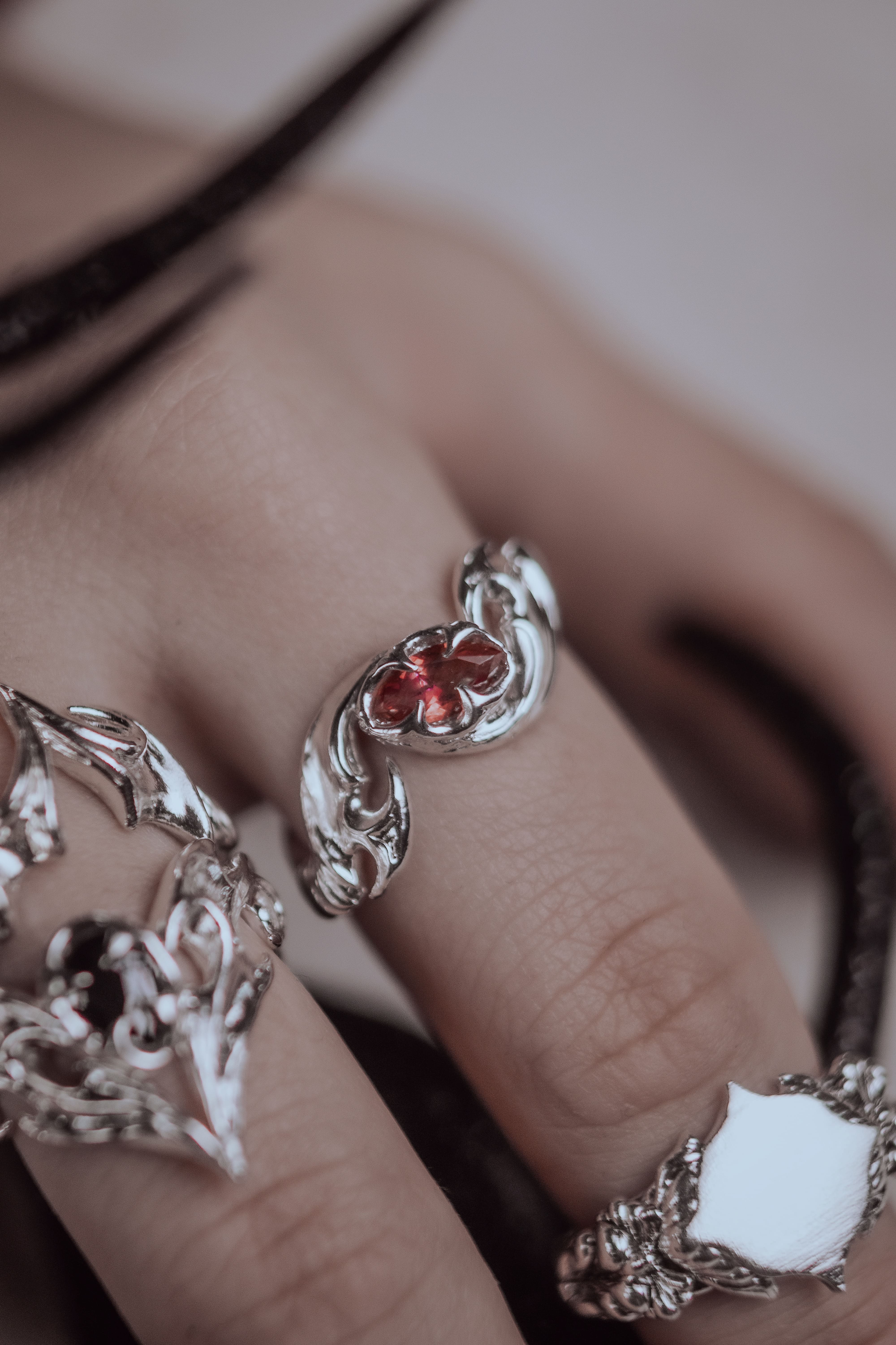 Tribal ring with marquise stone