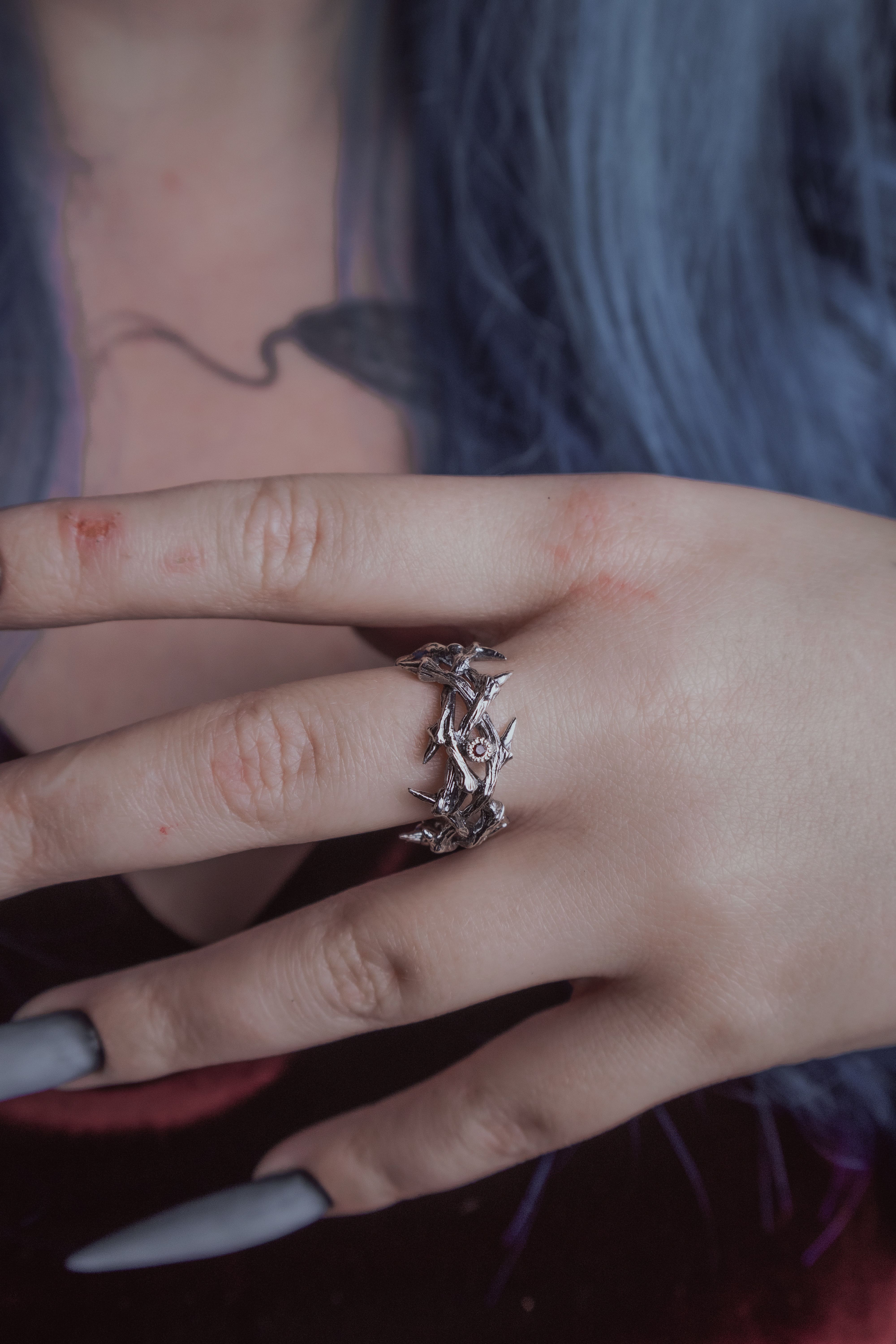 Crown of Thorns ring with stone