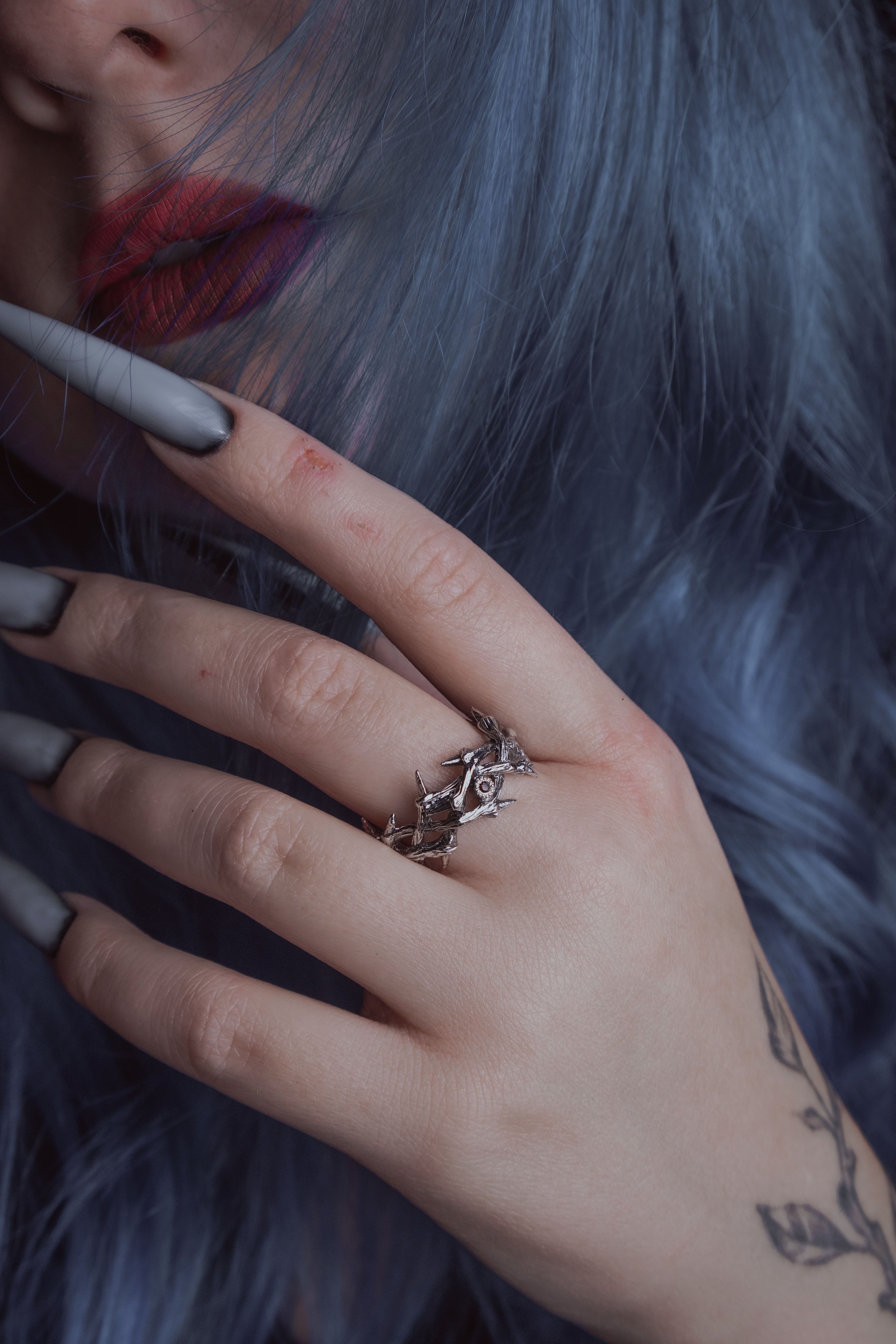 Crown of Thorns ring with stone