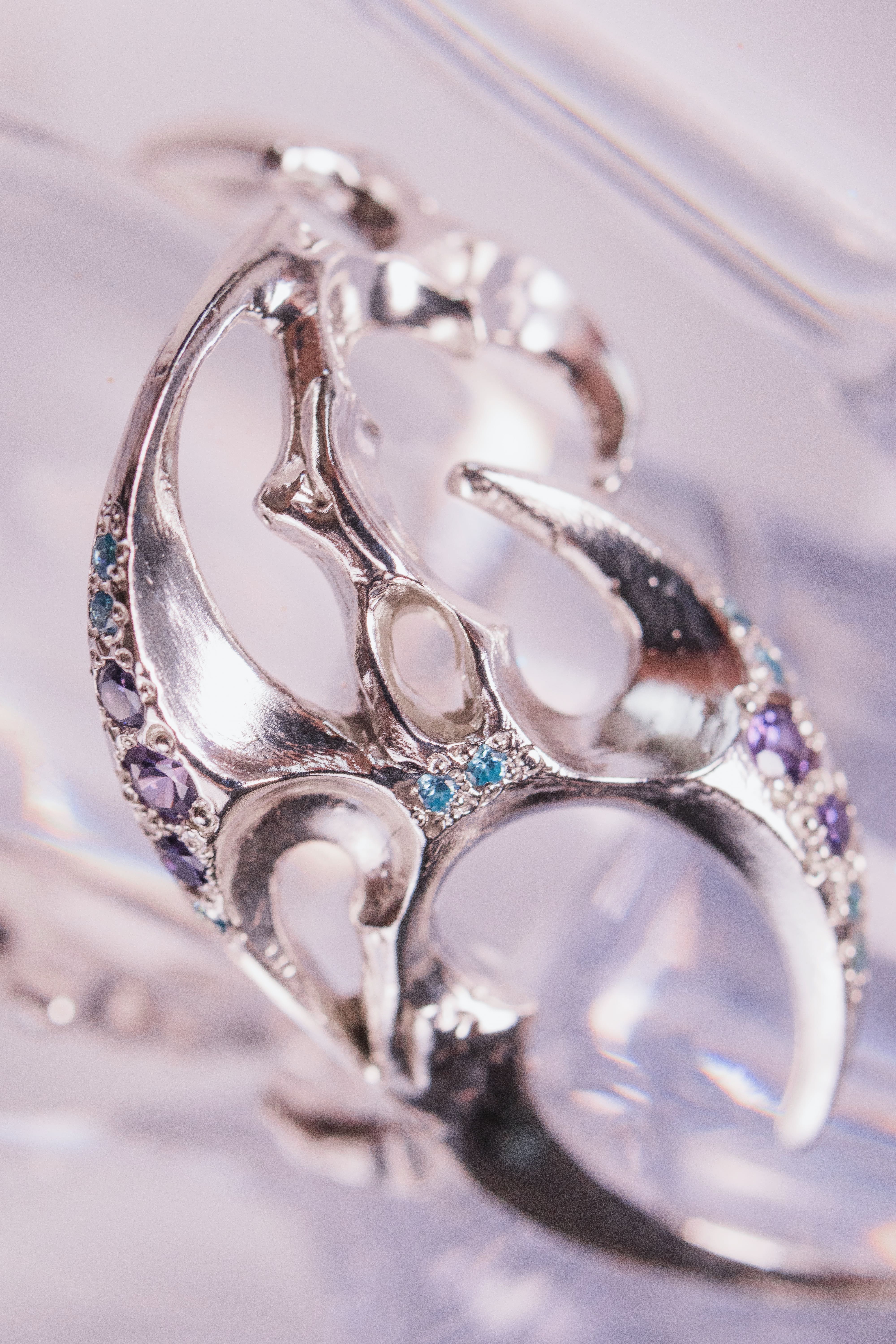 Diagonal Tribal Ring with Stones