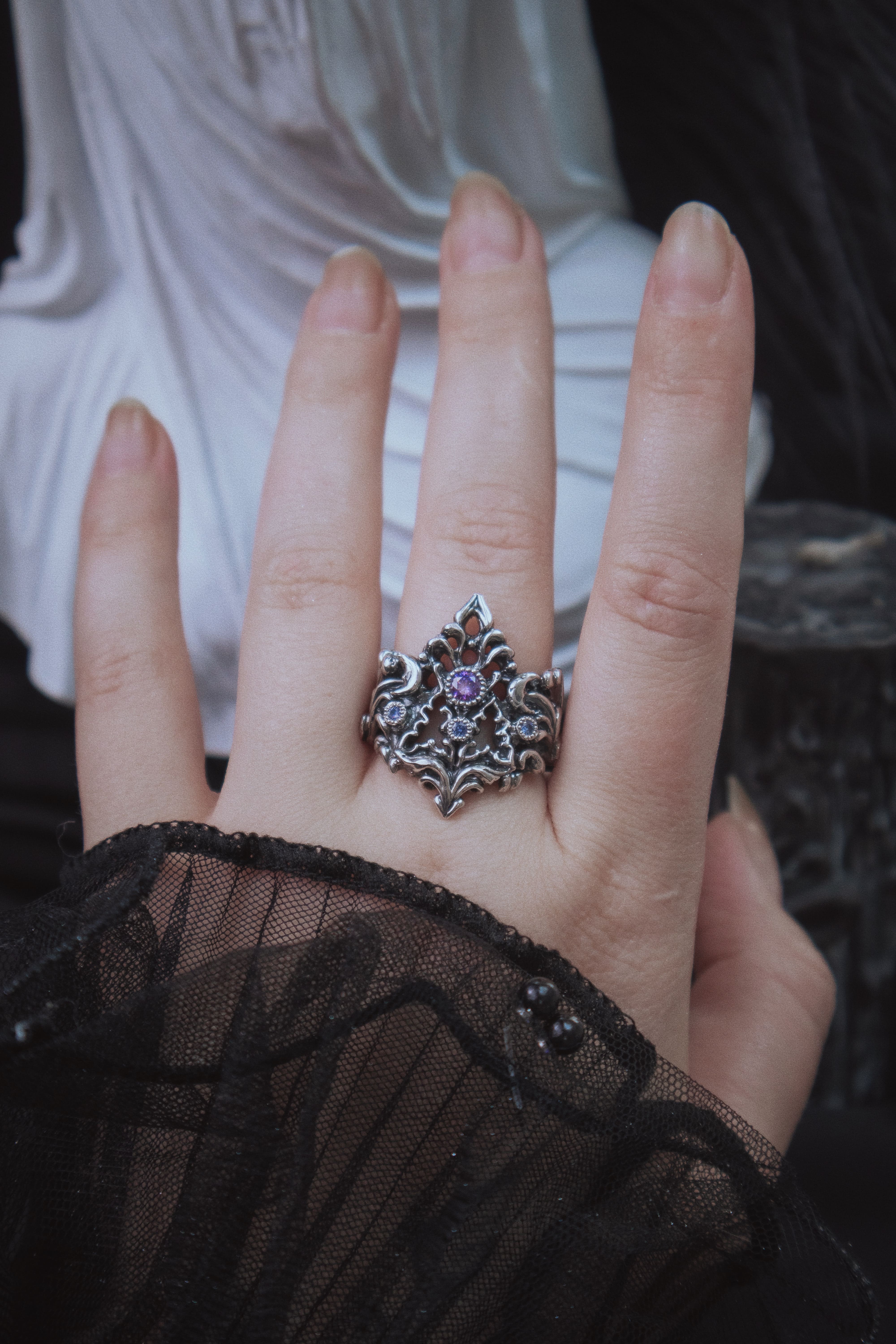 Gothic Arch Ring with Stones