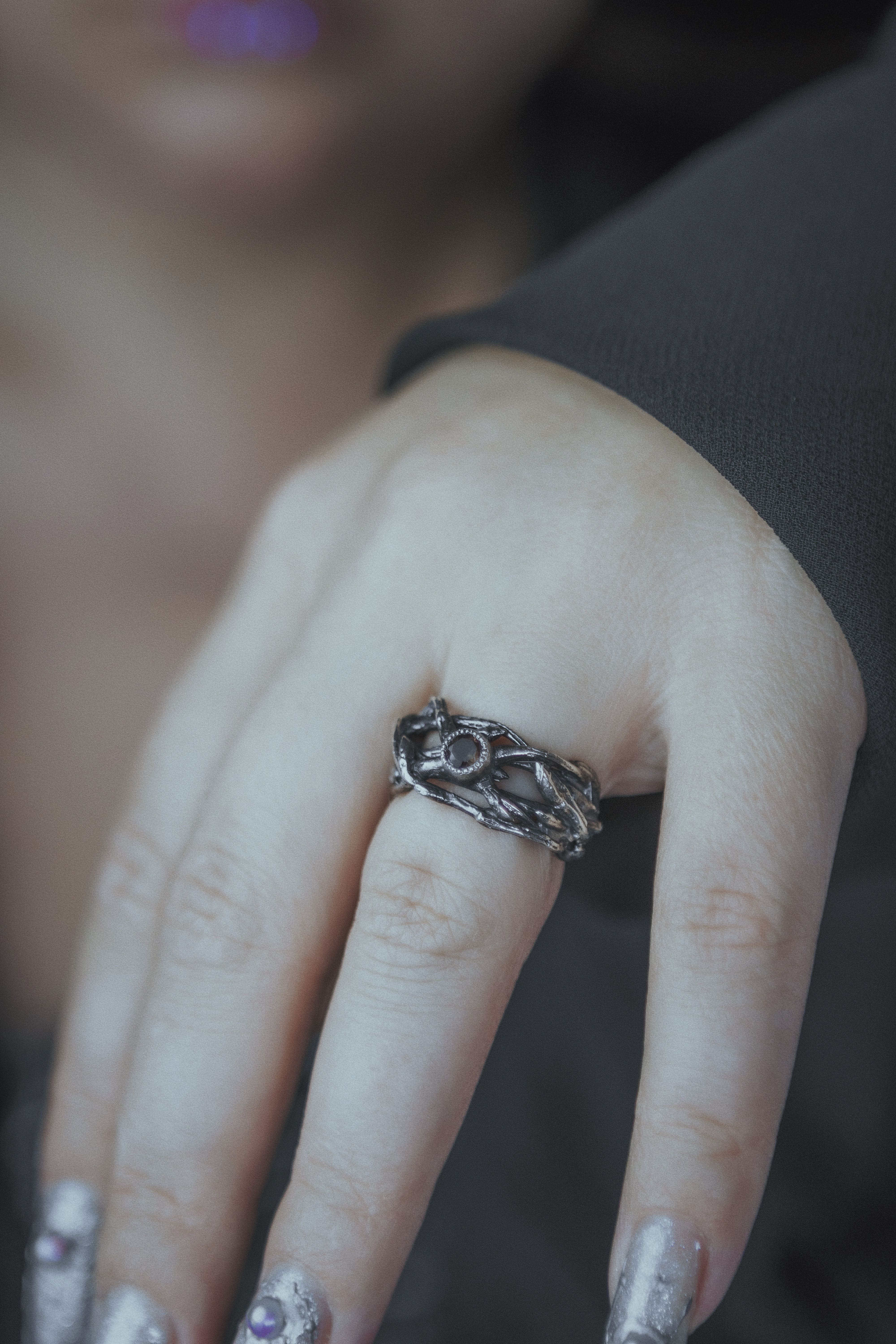 Ring with branches and stone