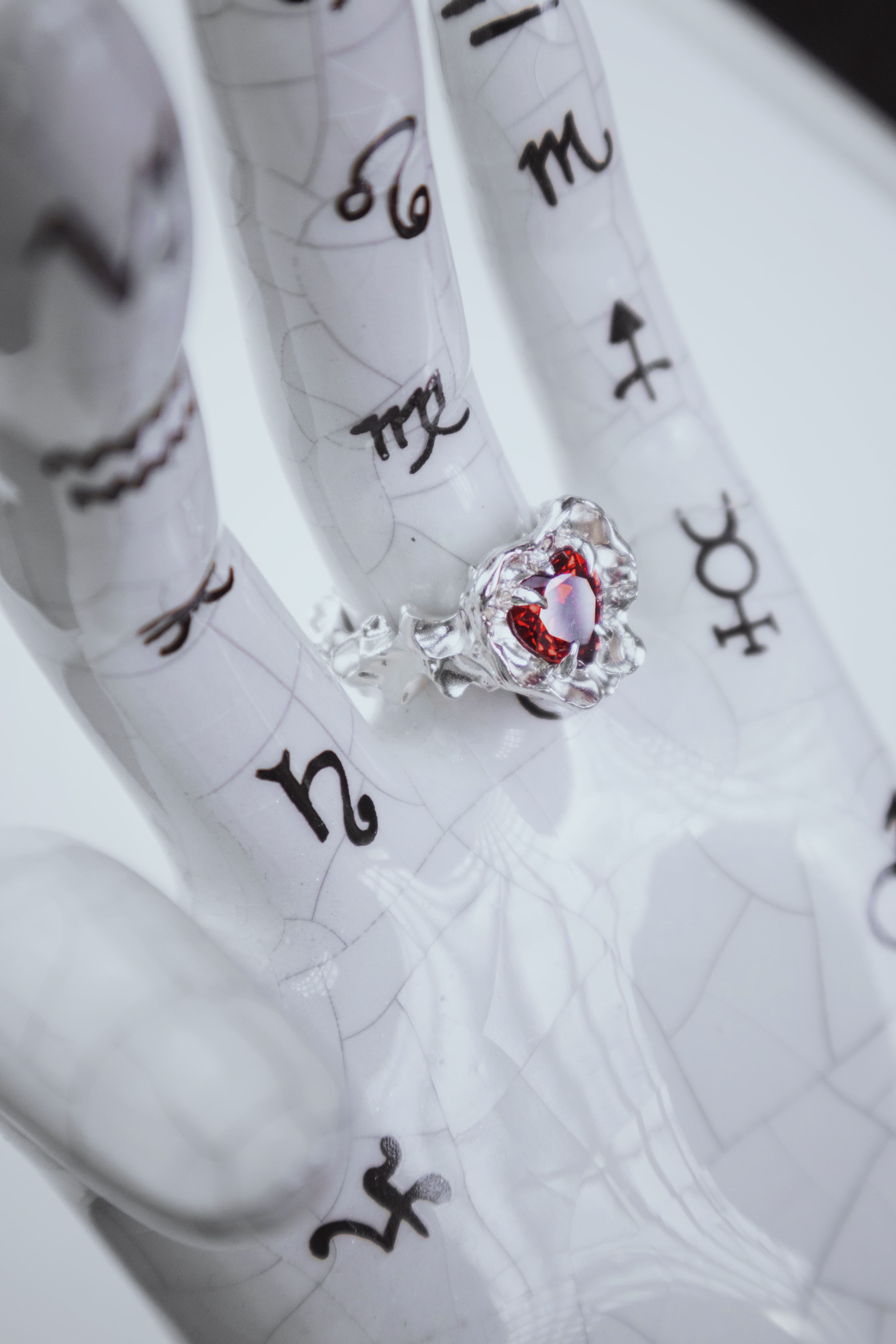 One-of-a-kind ring with a large heart-shaped stone