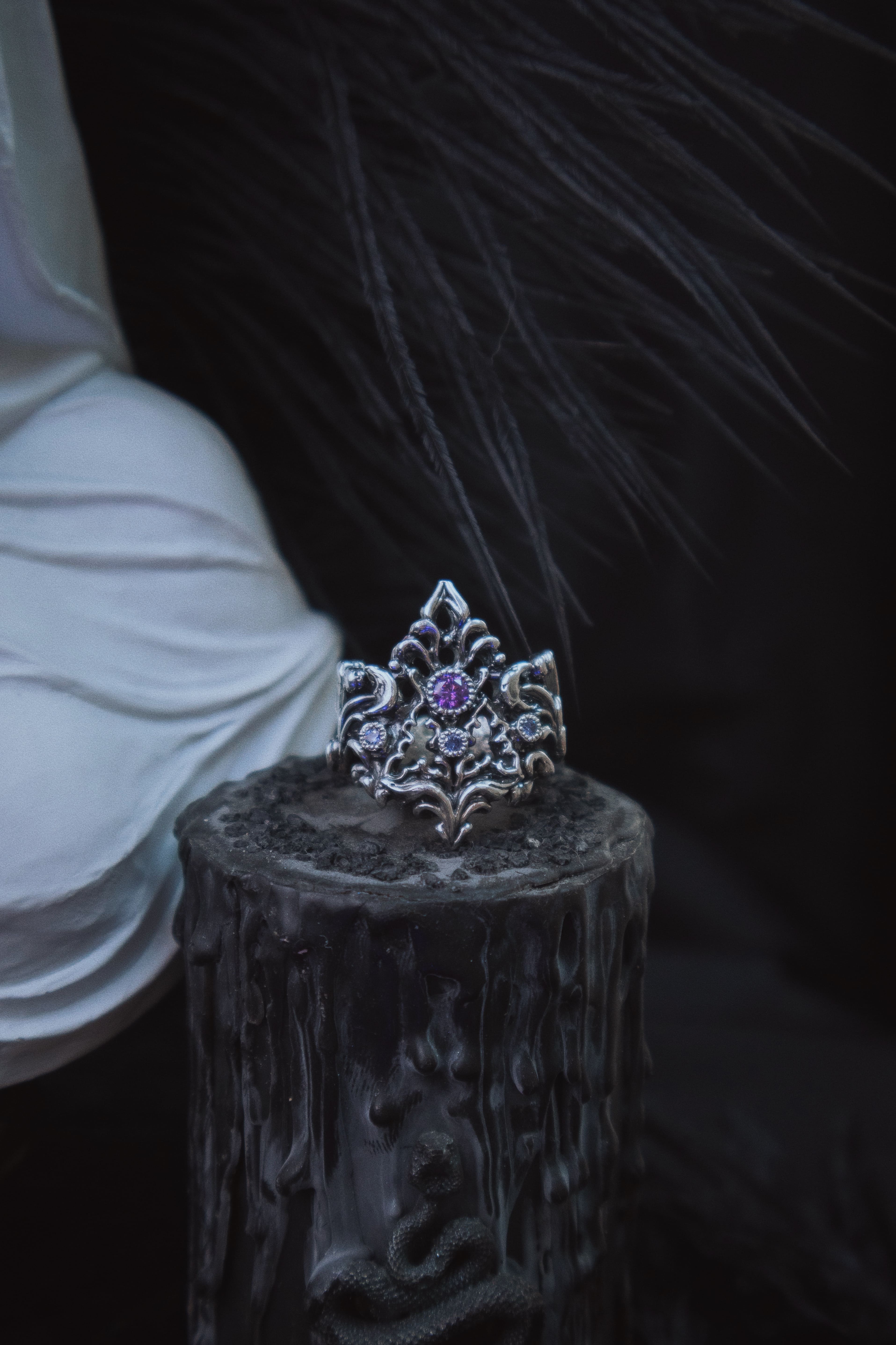 Gothic Arch Ring with Stones