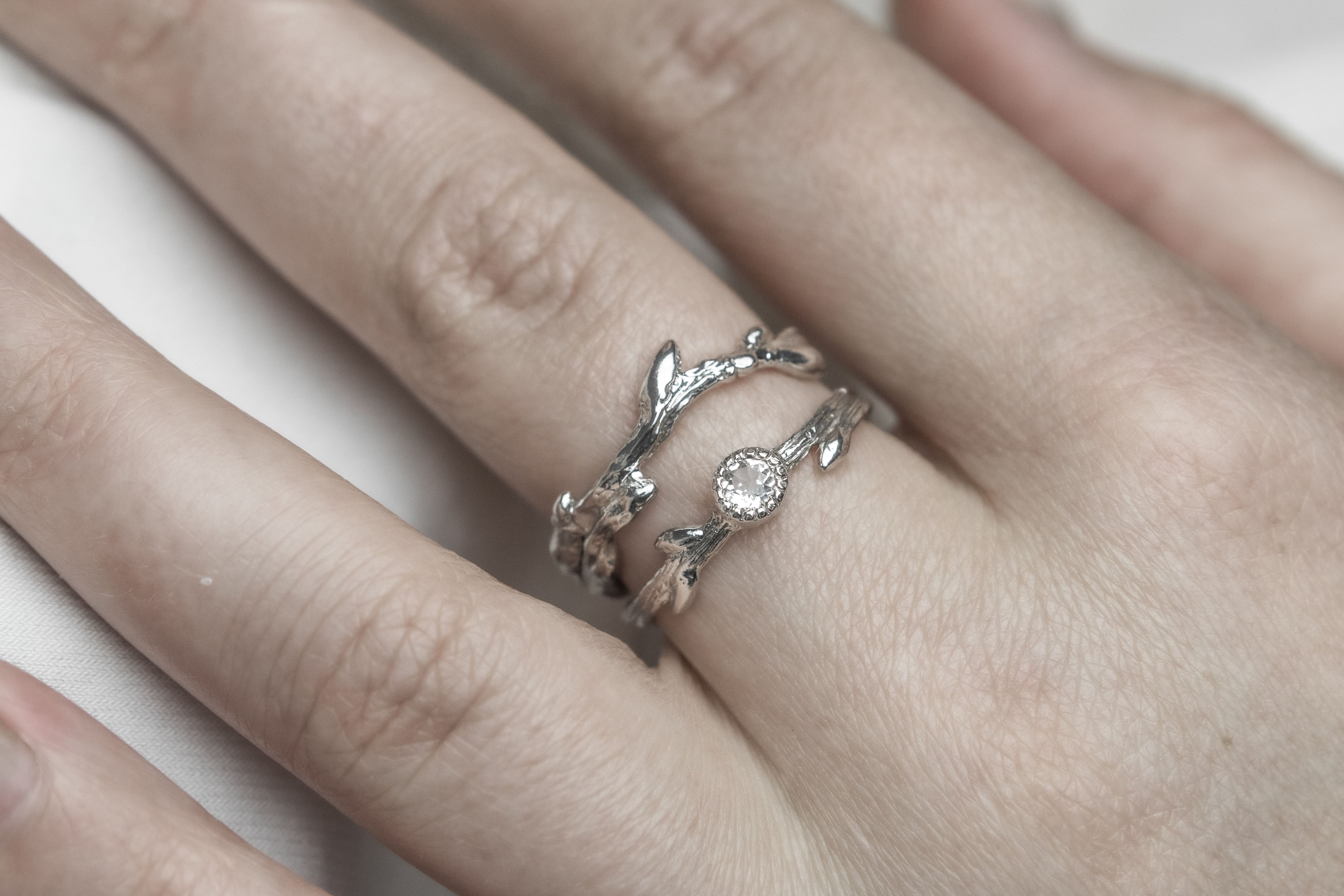 Branch ring with stone