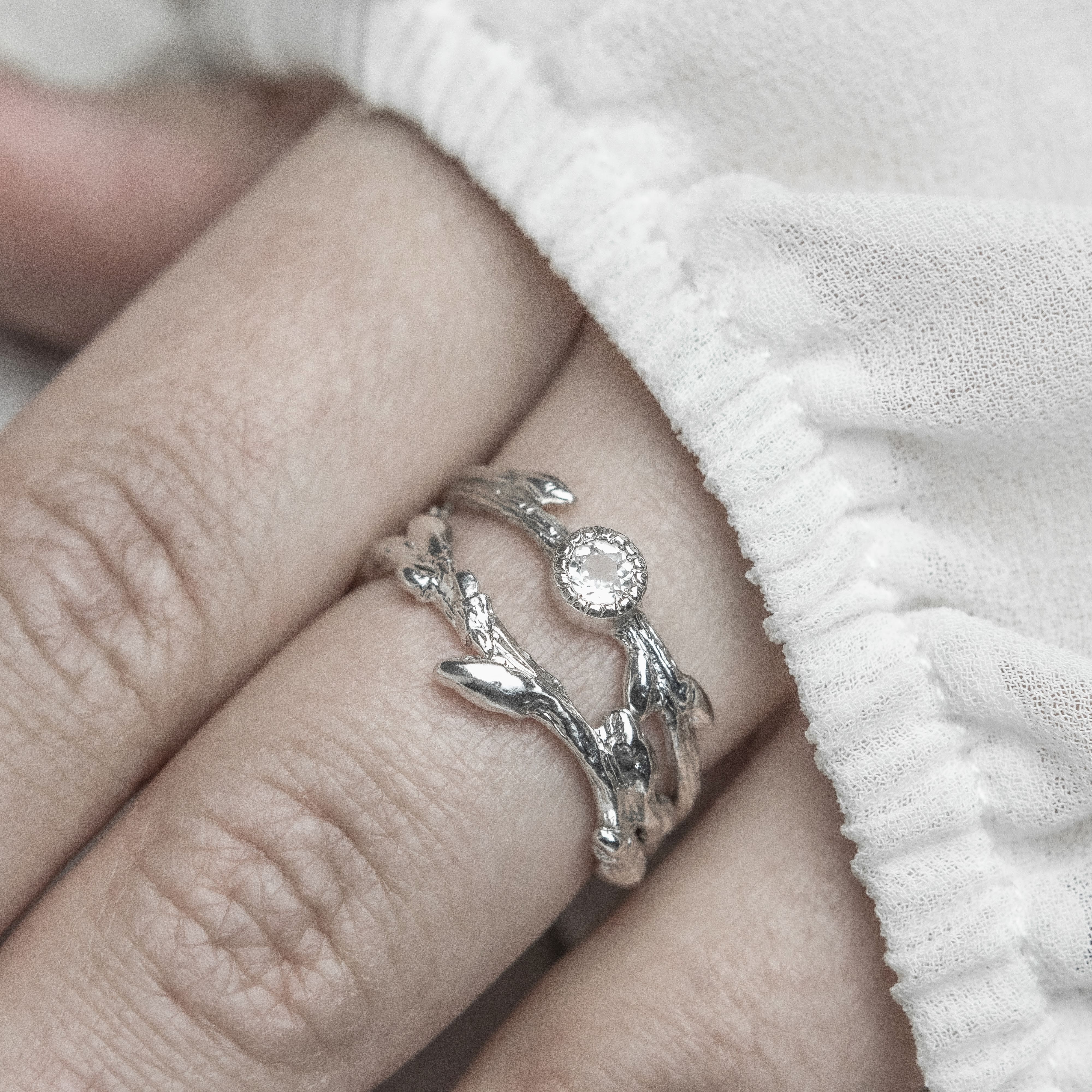 Branch ring with stone