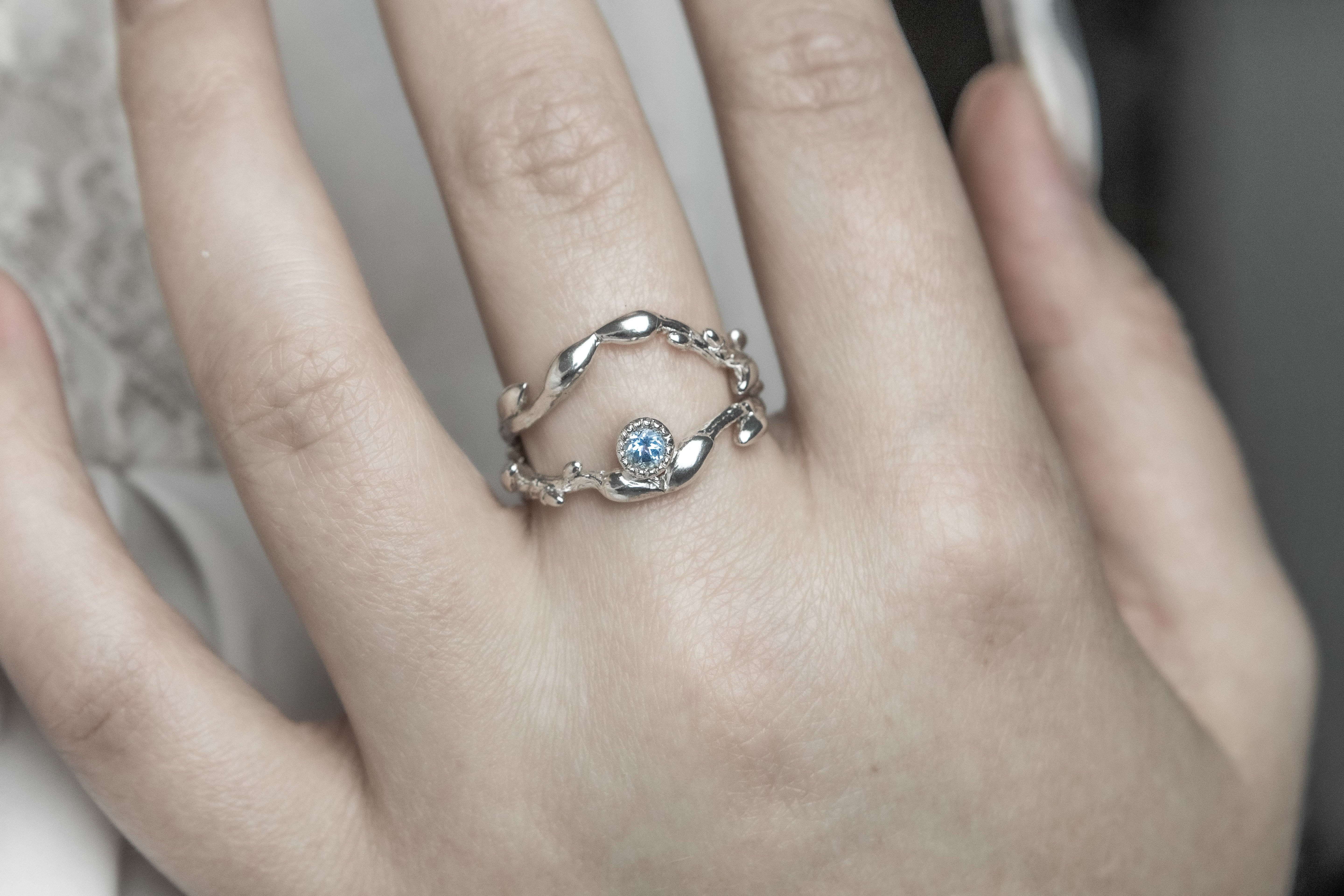 Wavy Branch Ring with Stone