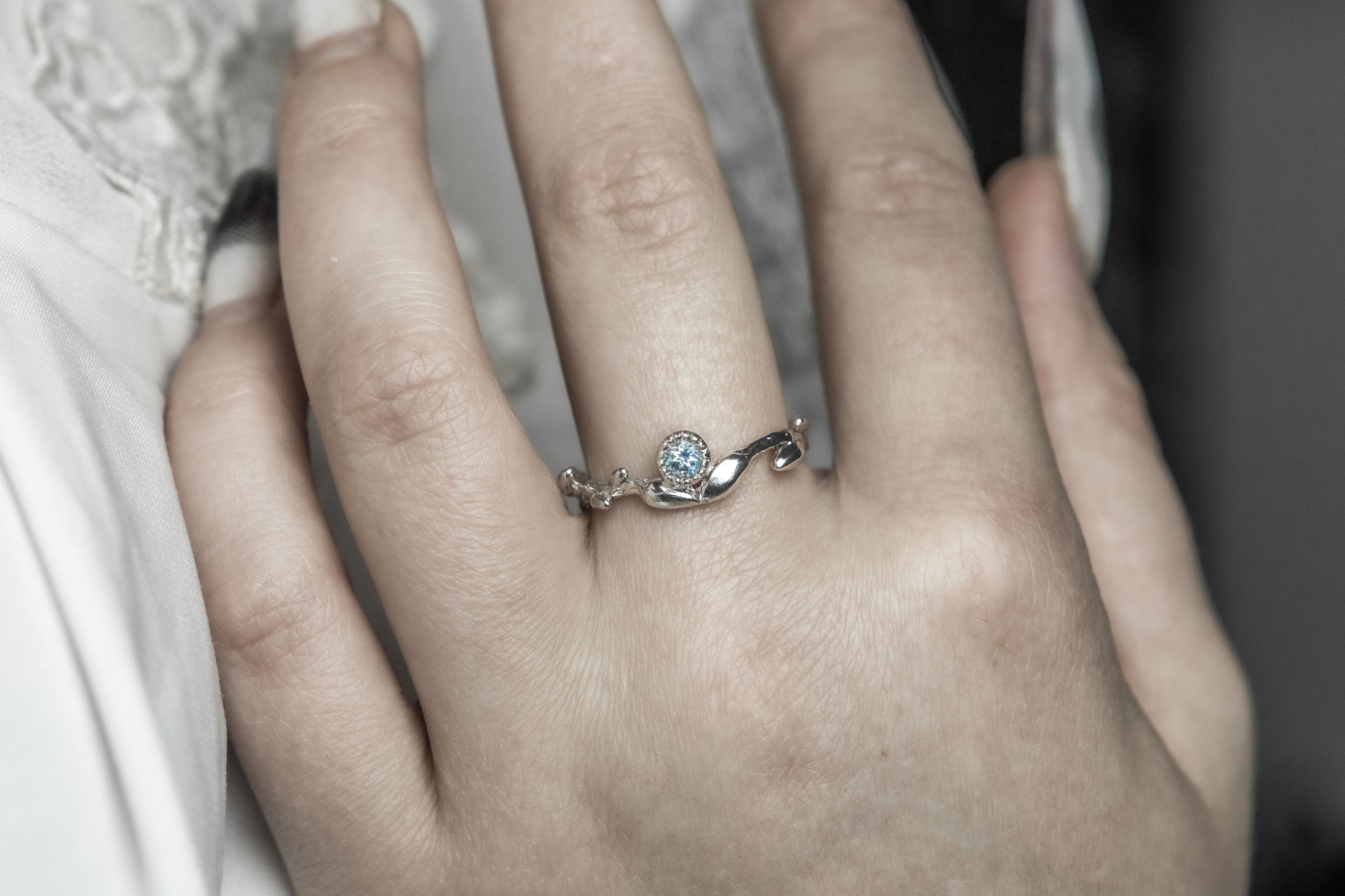 Wavy Branch Ring with Stone