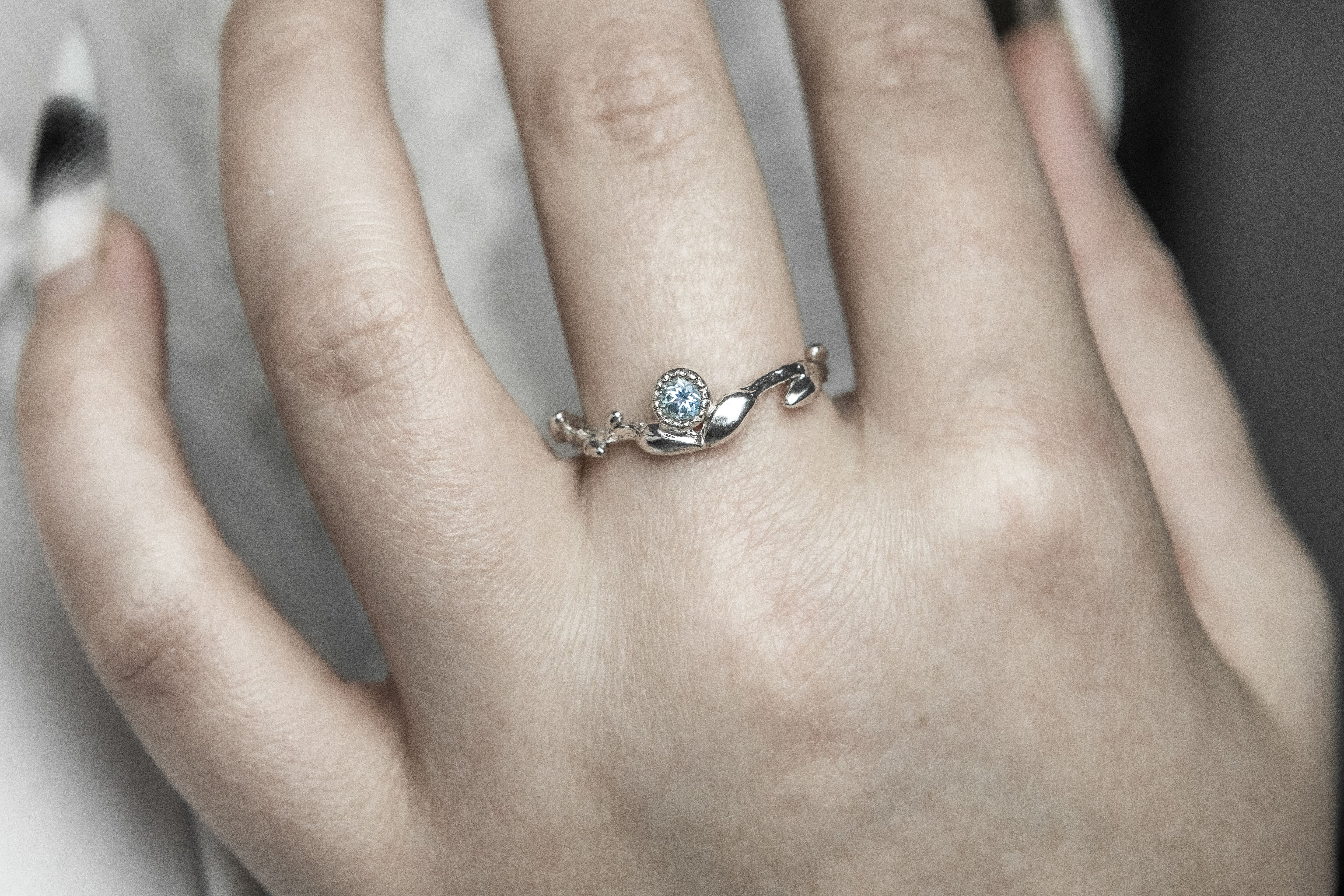 Wavy Branch Ring with Stone