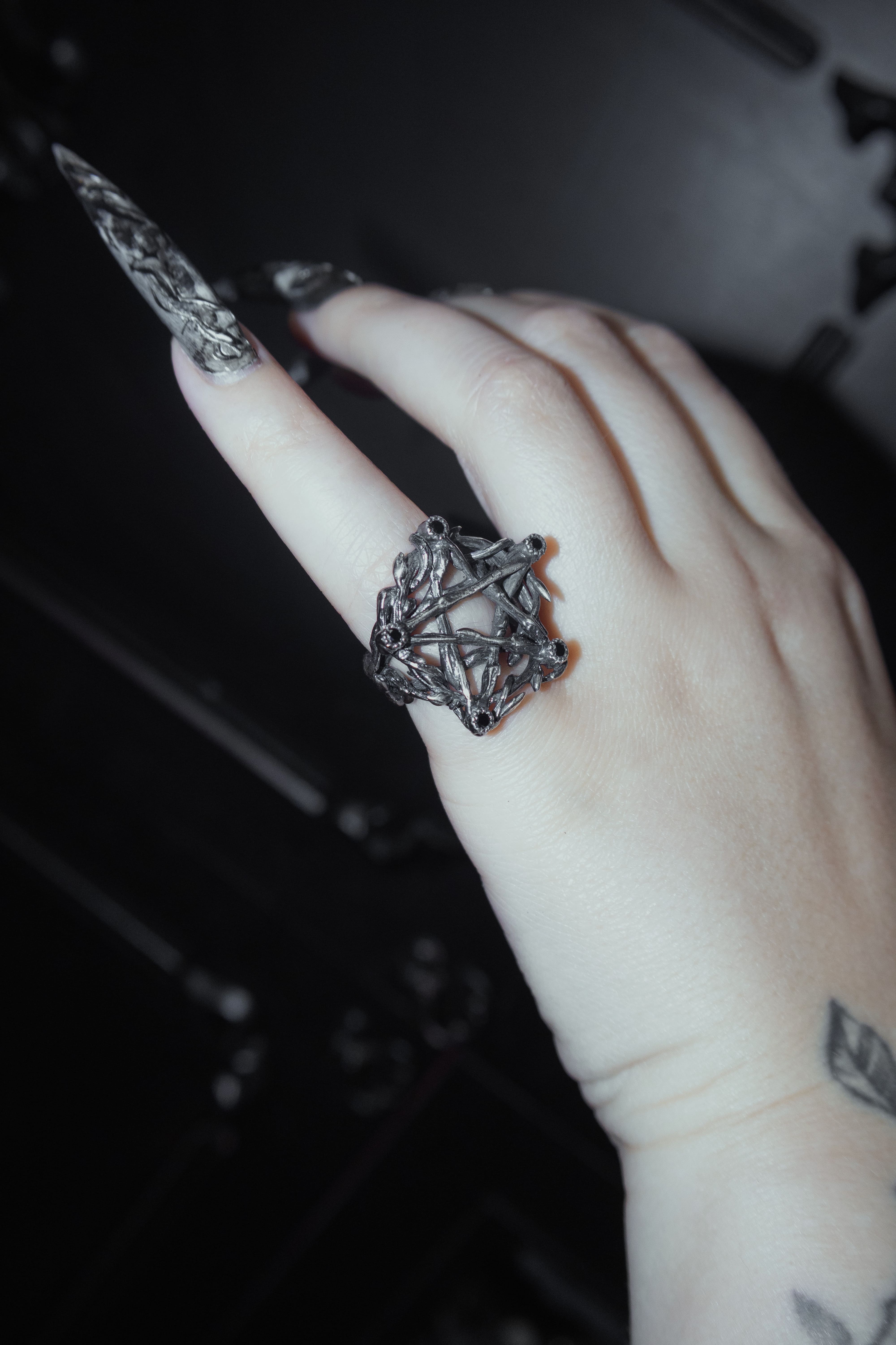 Pentagram ring with stones Size 15