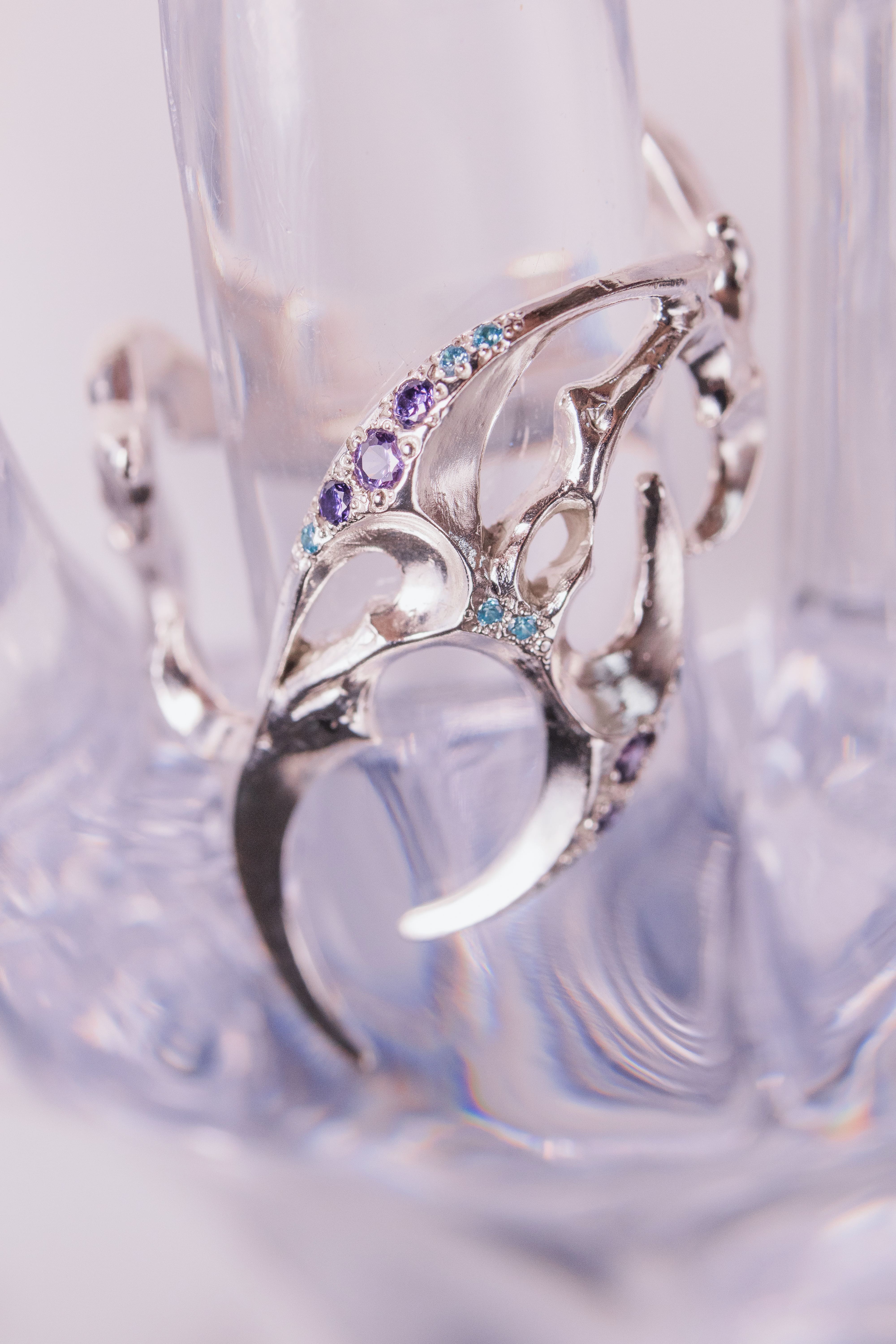 Diagonal Tribal Ring with Stones