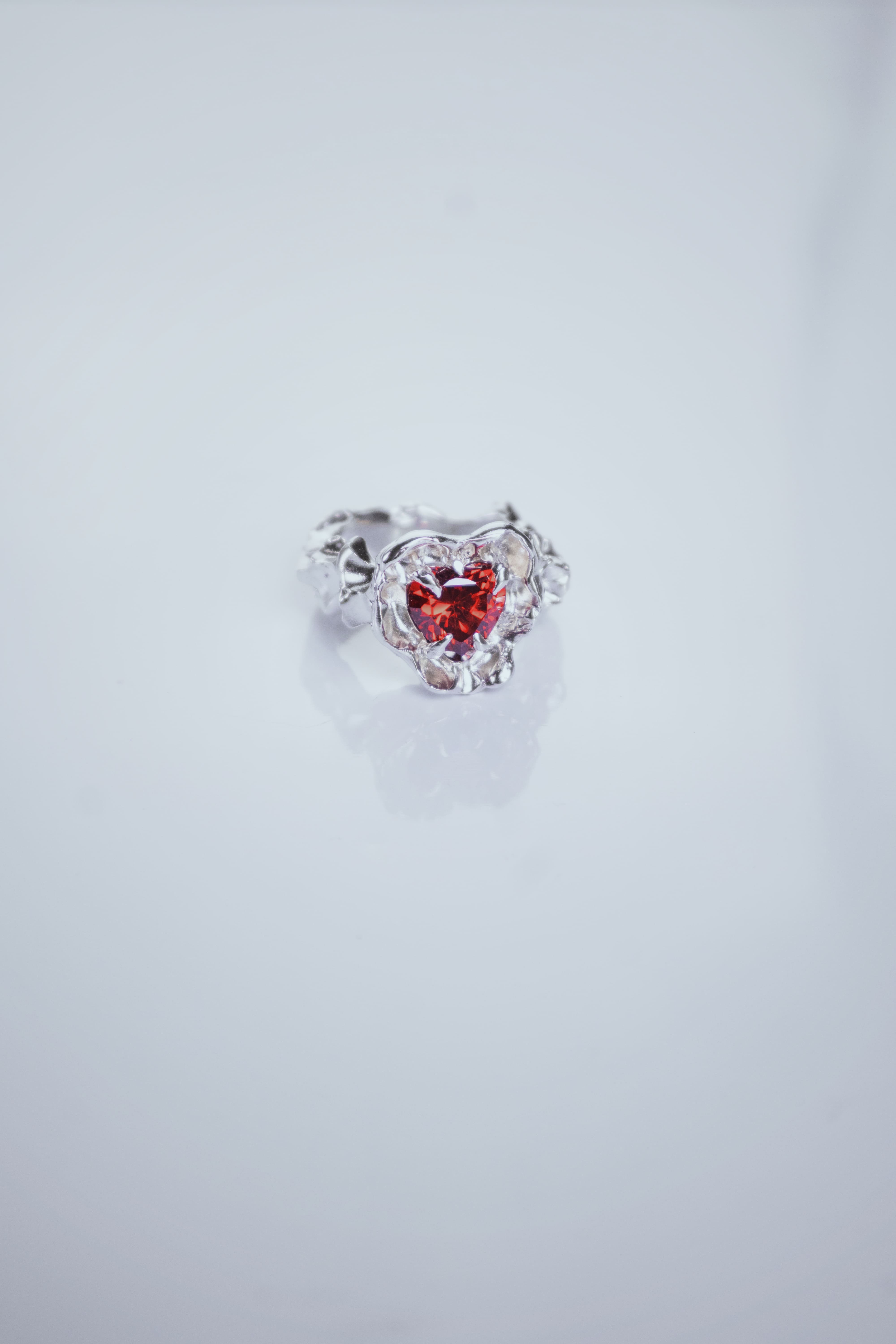 One-of-a-kind ring with a large heart-shaped stone