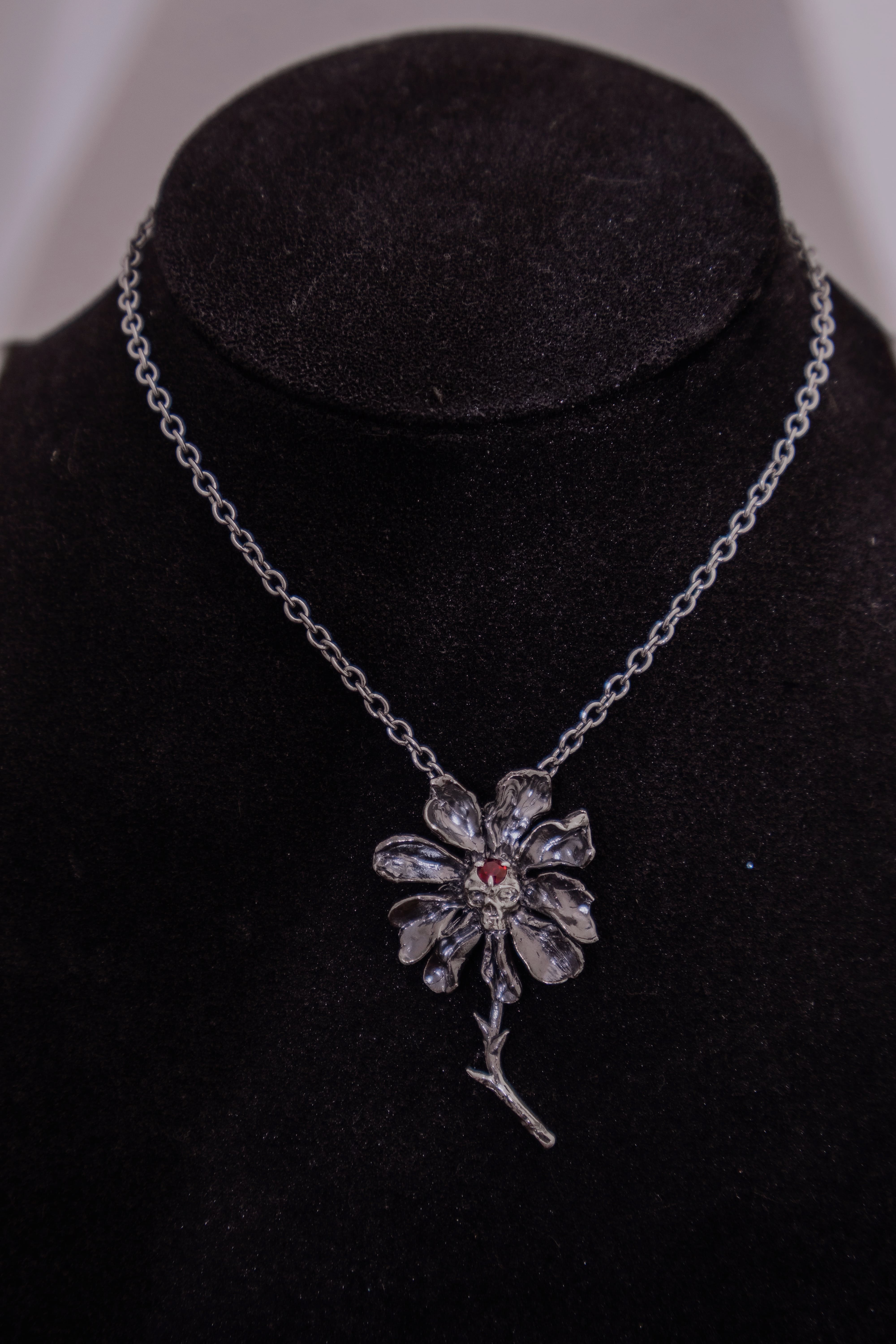 Skull Flower with Garnet