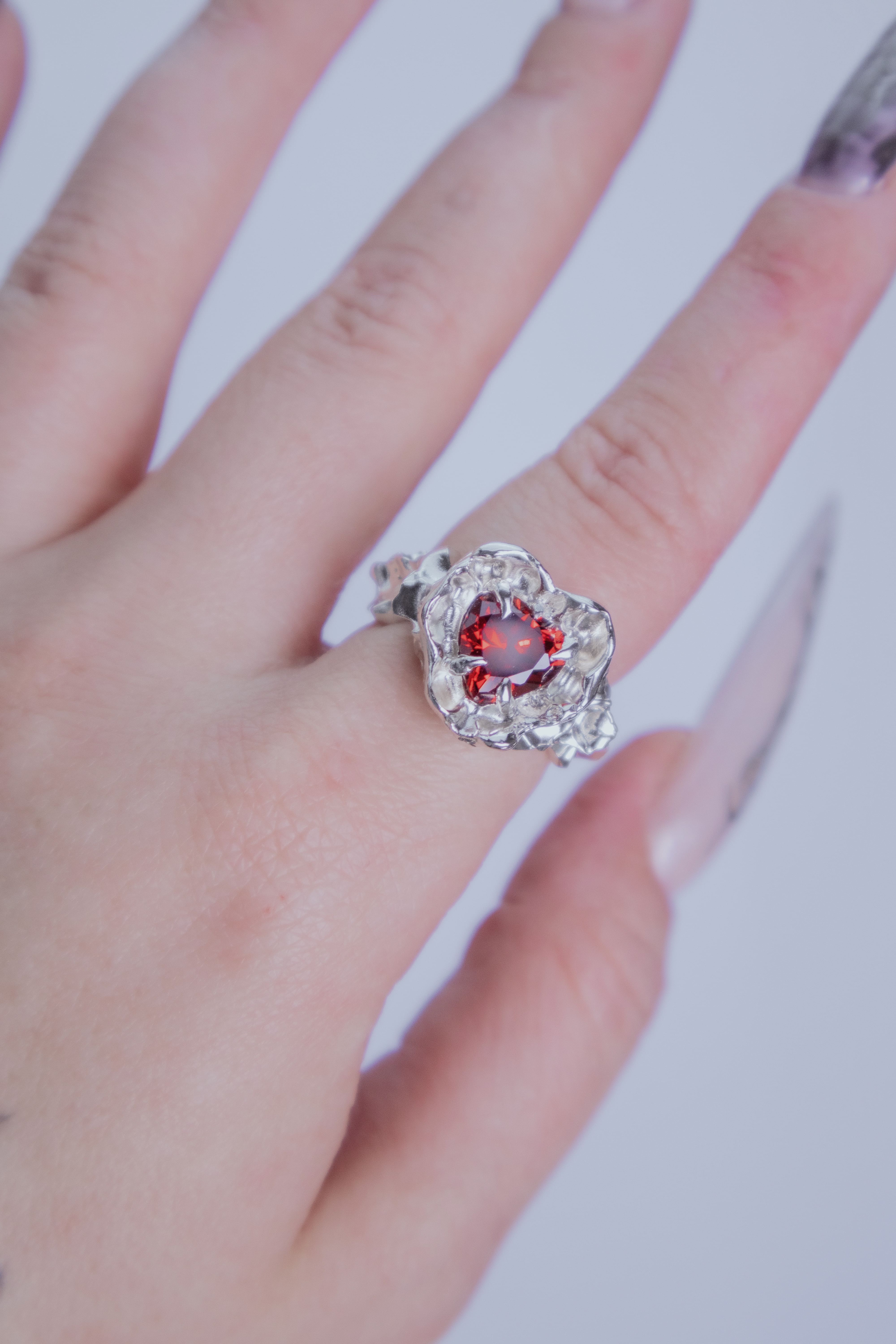 One-of-a-kind ring with a large heart-shaped stone