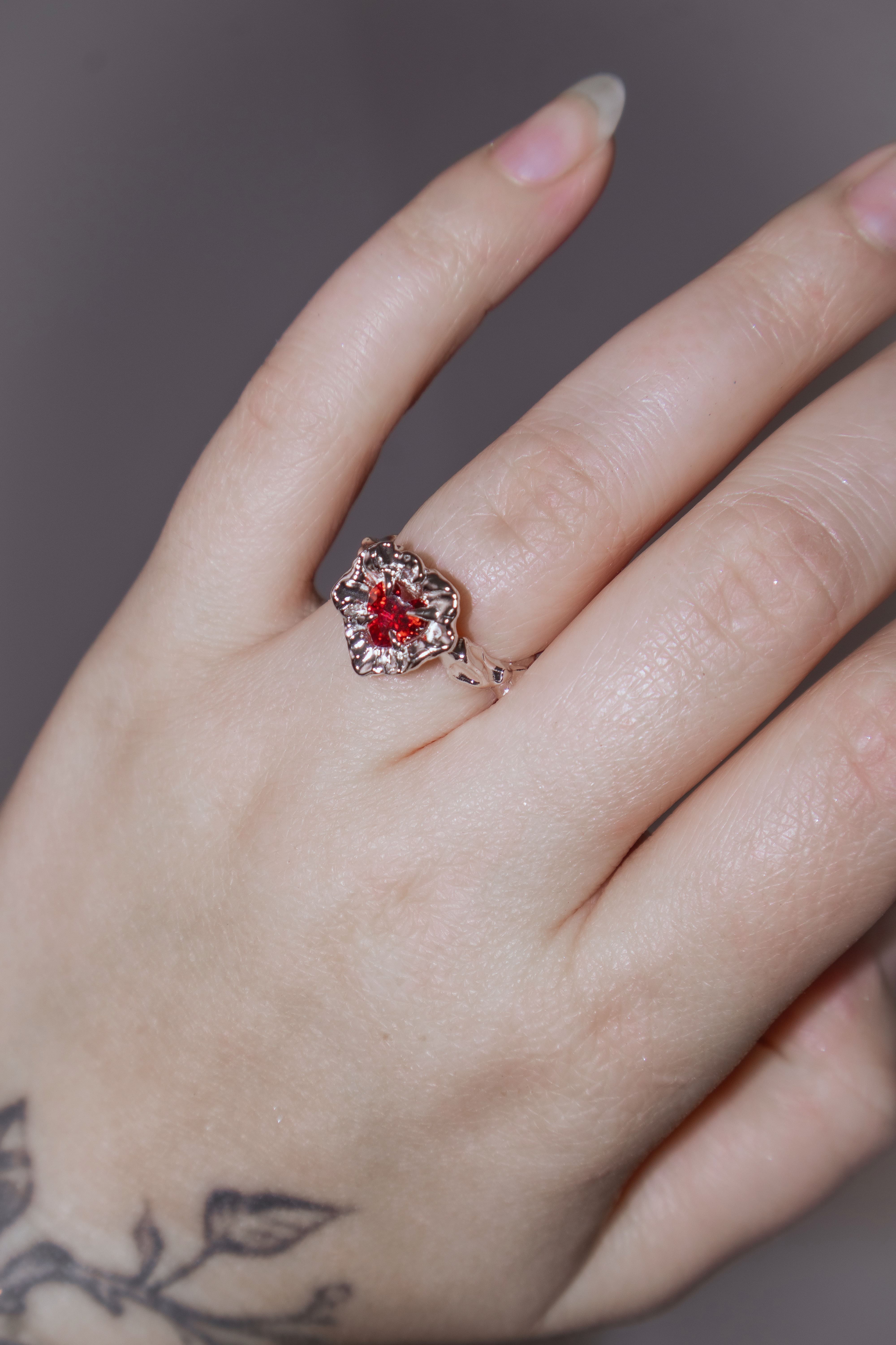 One-of-a-kind ring with a large heart-shaped stone
