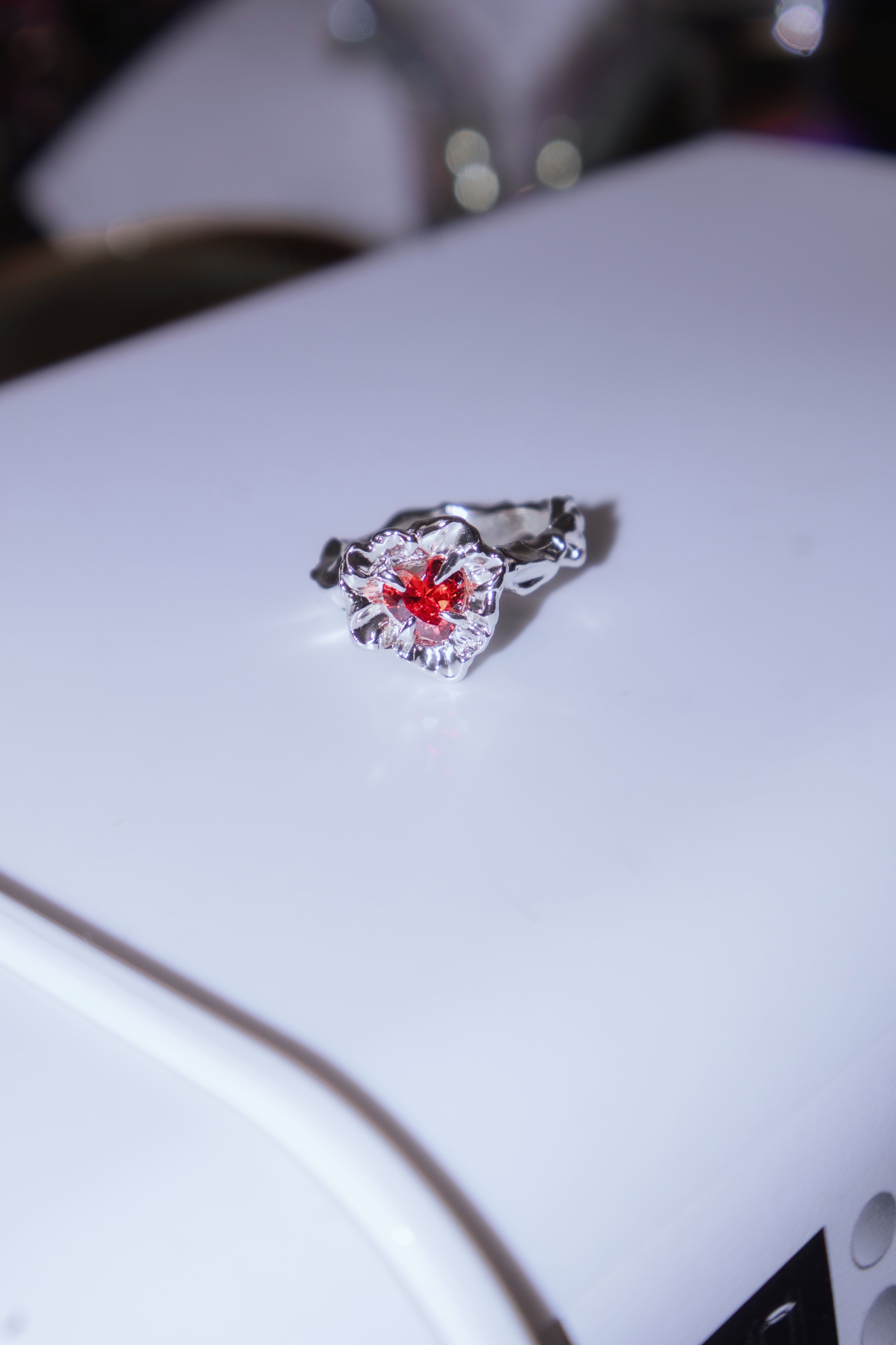 One-of-a-kind ring with a large heart-shaped stone