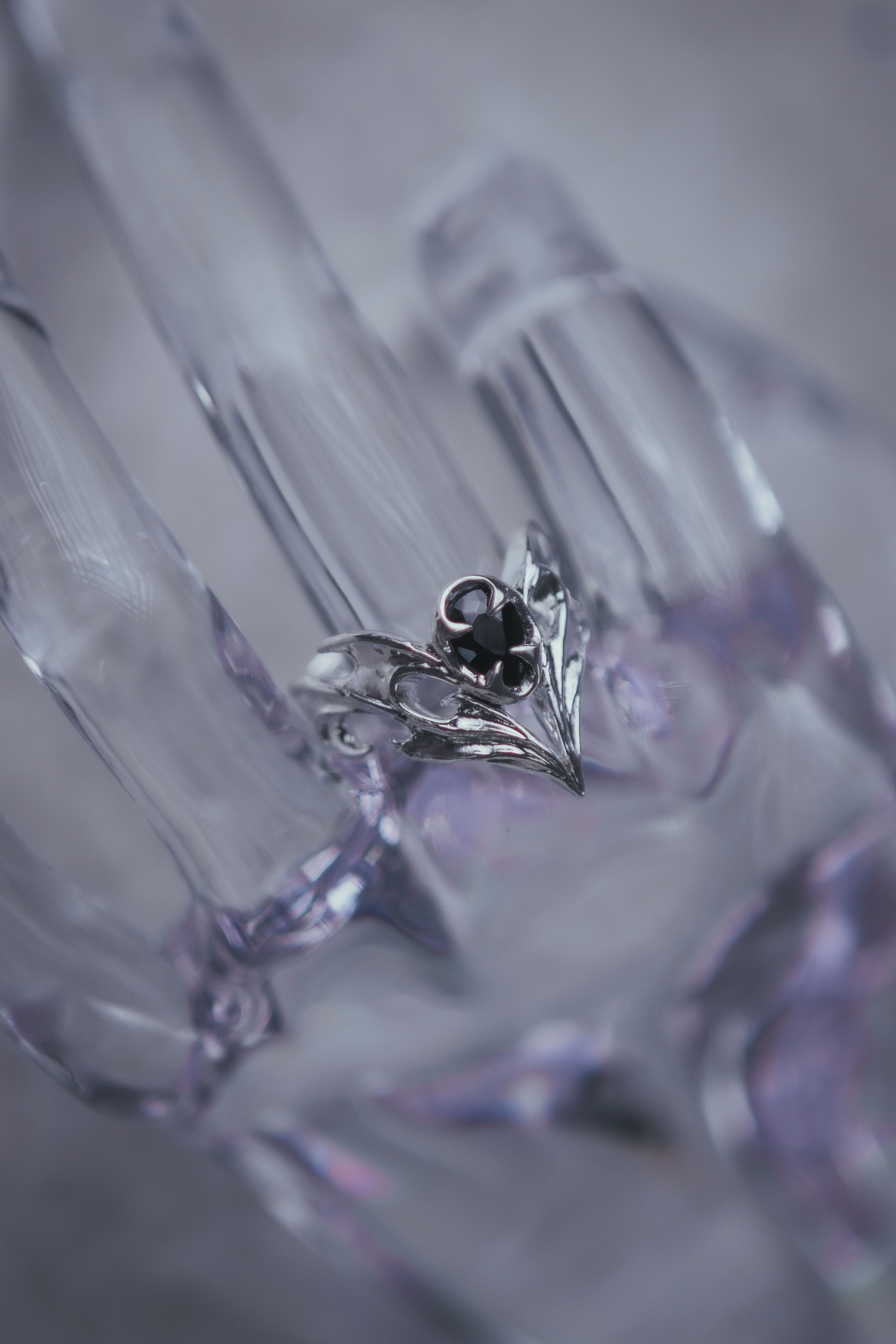 Gothic bat ring with stone