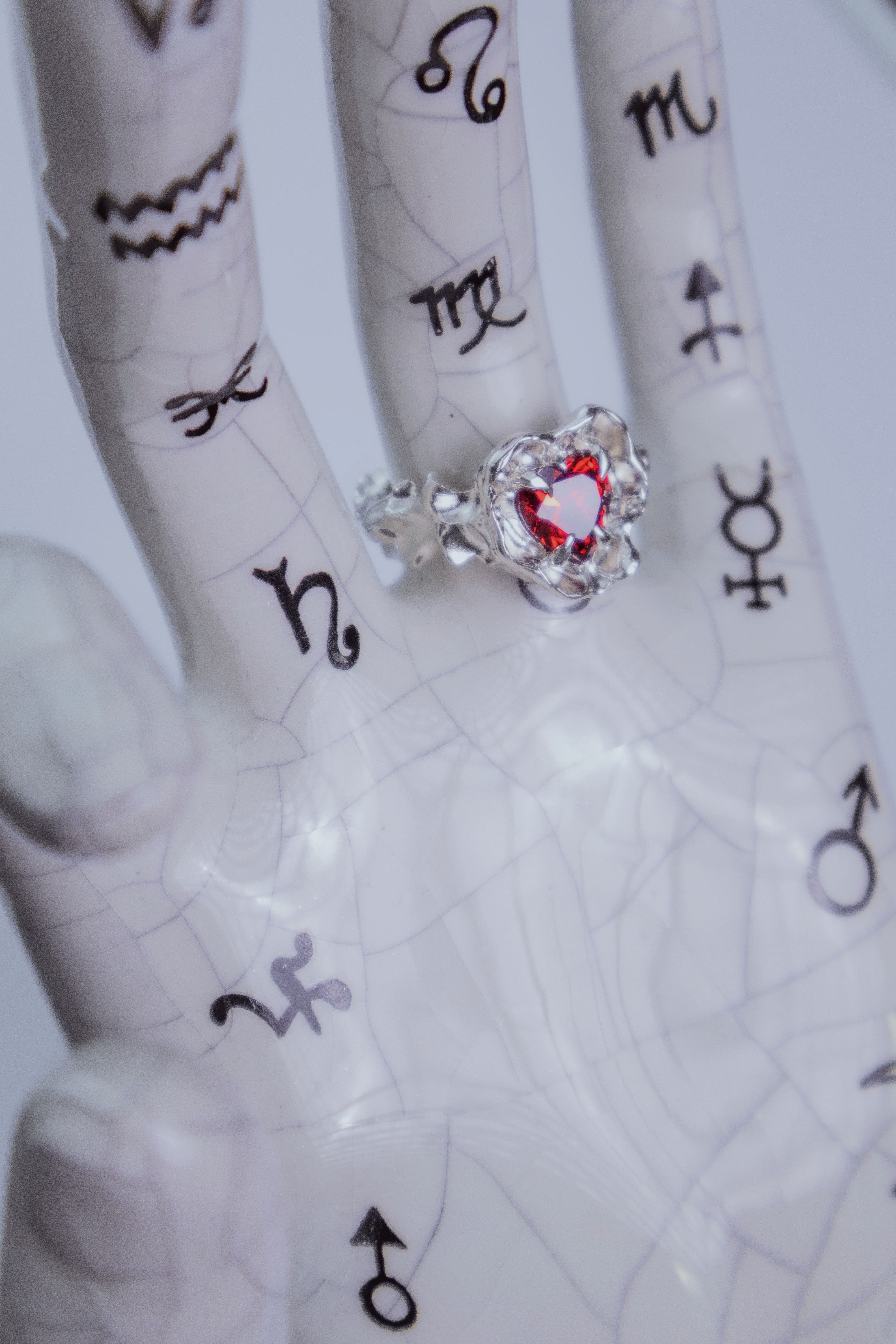 One-of-a-kind ring with a large heart-shaped stone