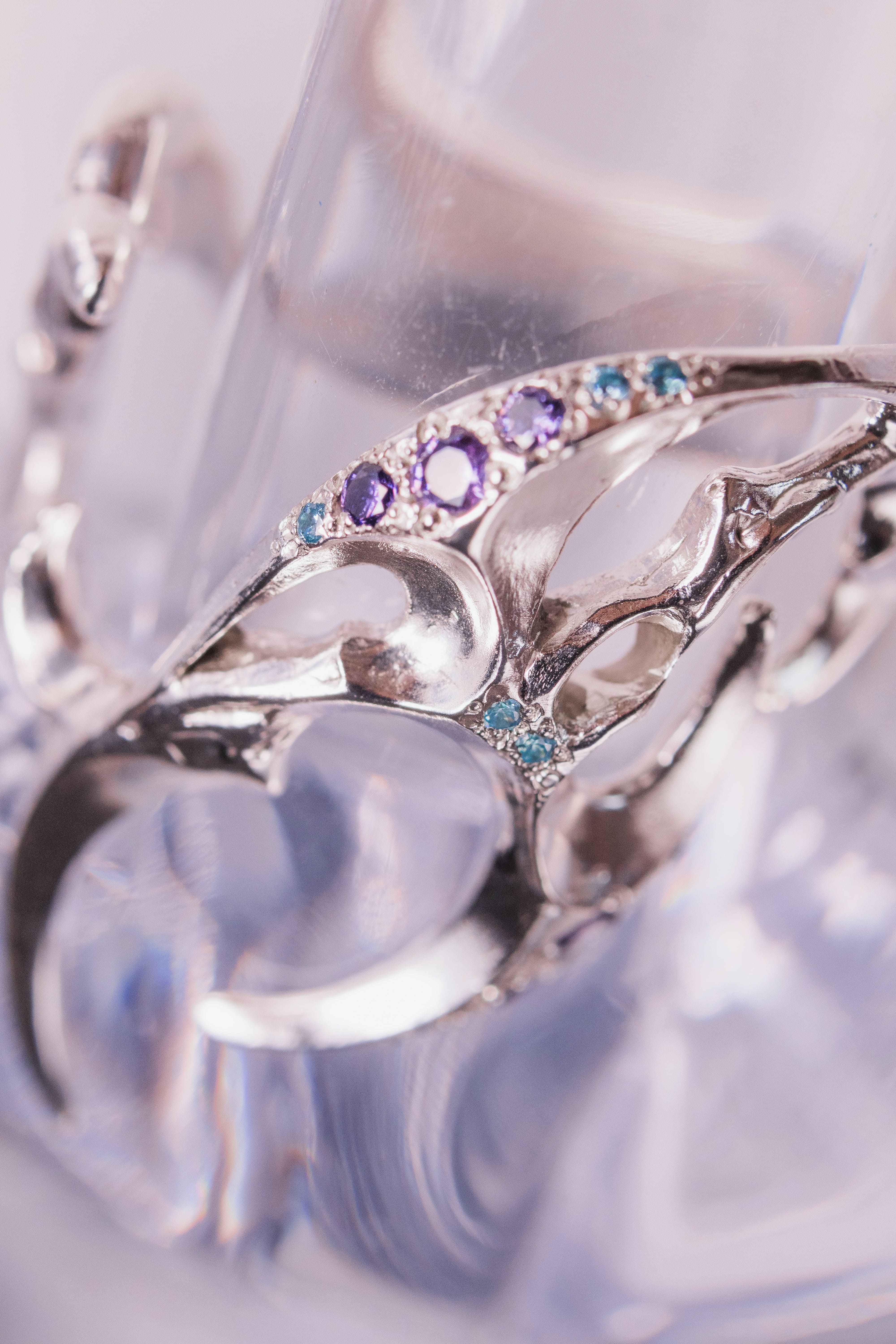 Diagonal Tribal Ring with Stones