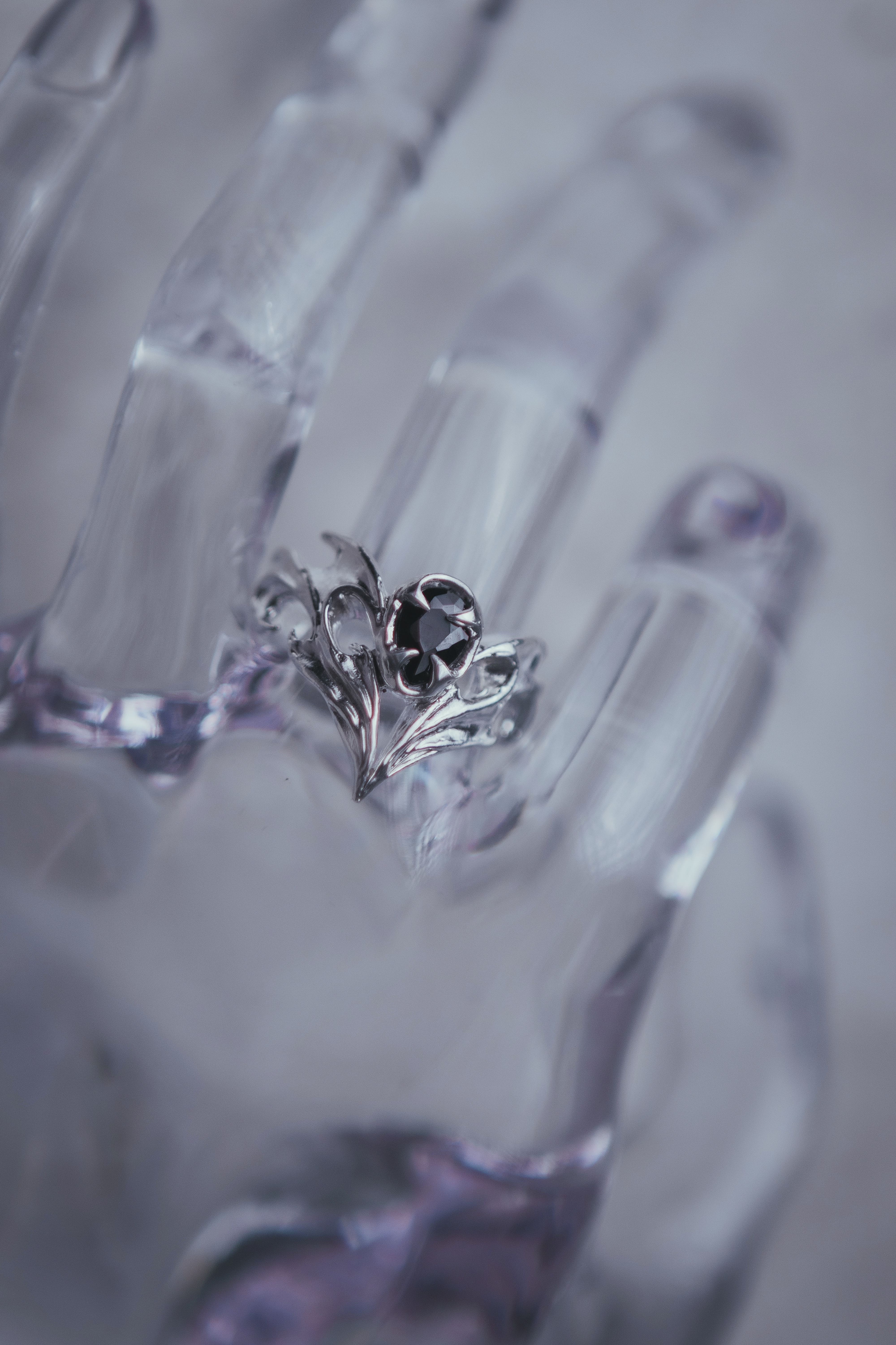 Gothic bat ring with stone