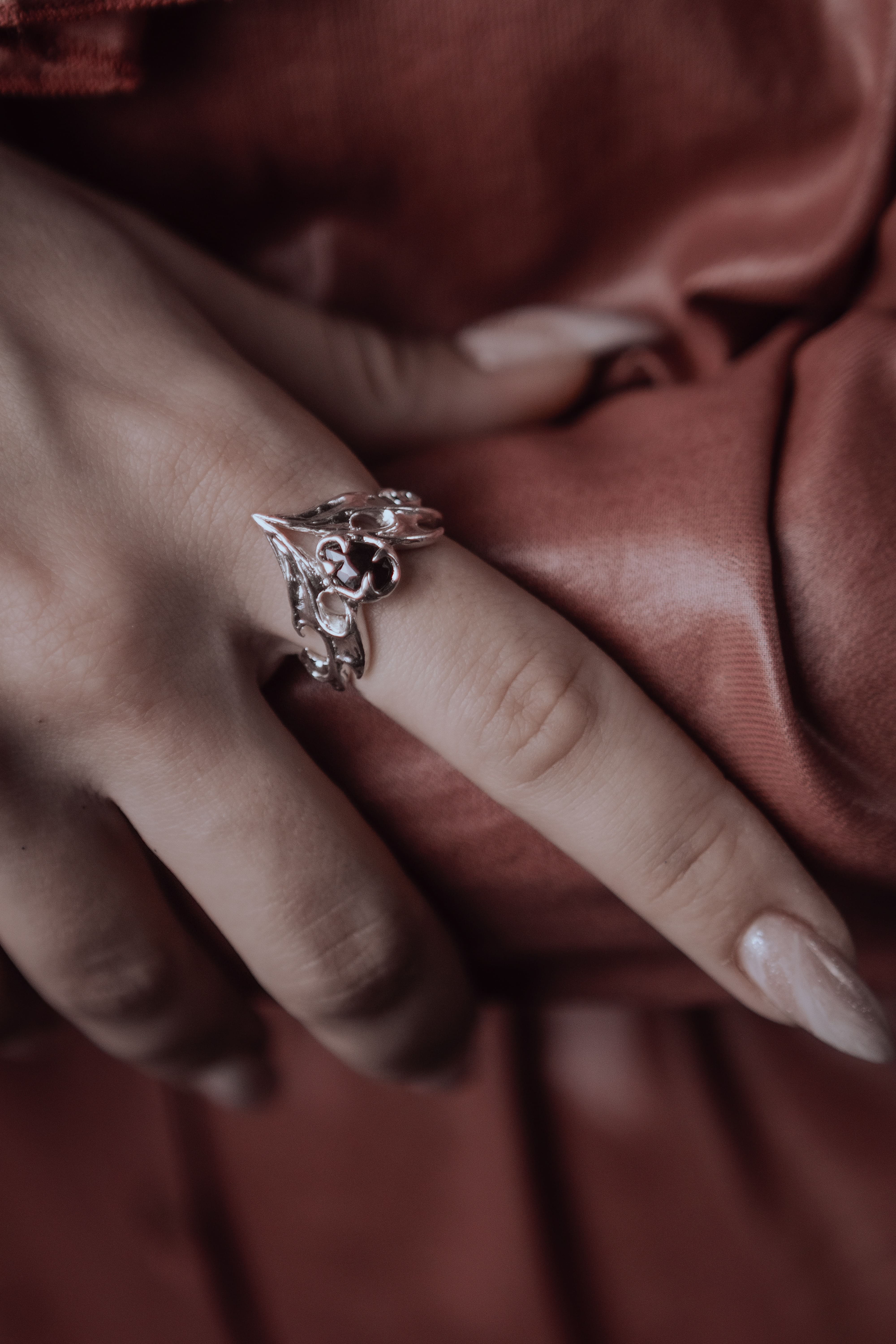 Gothic bat ring with stone