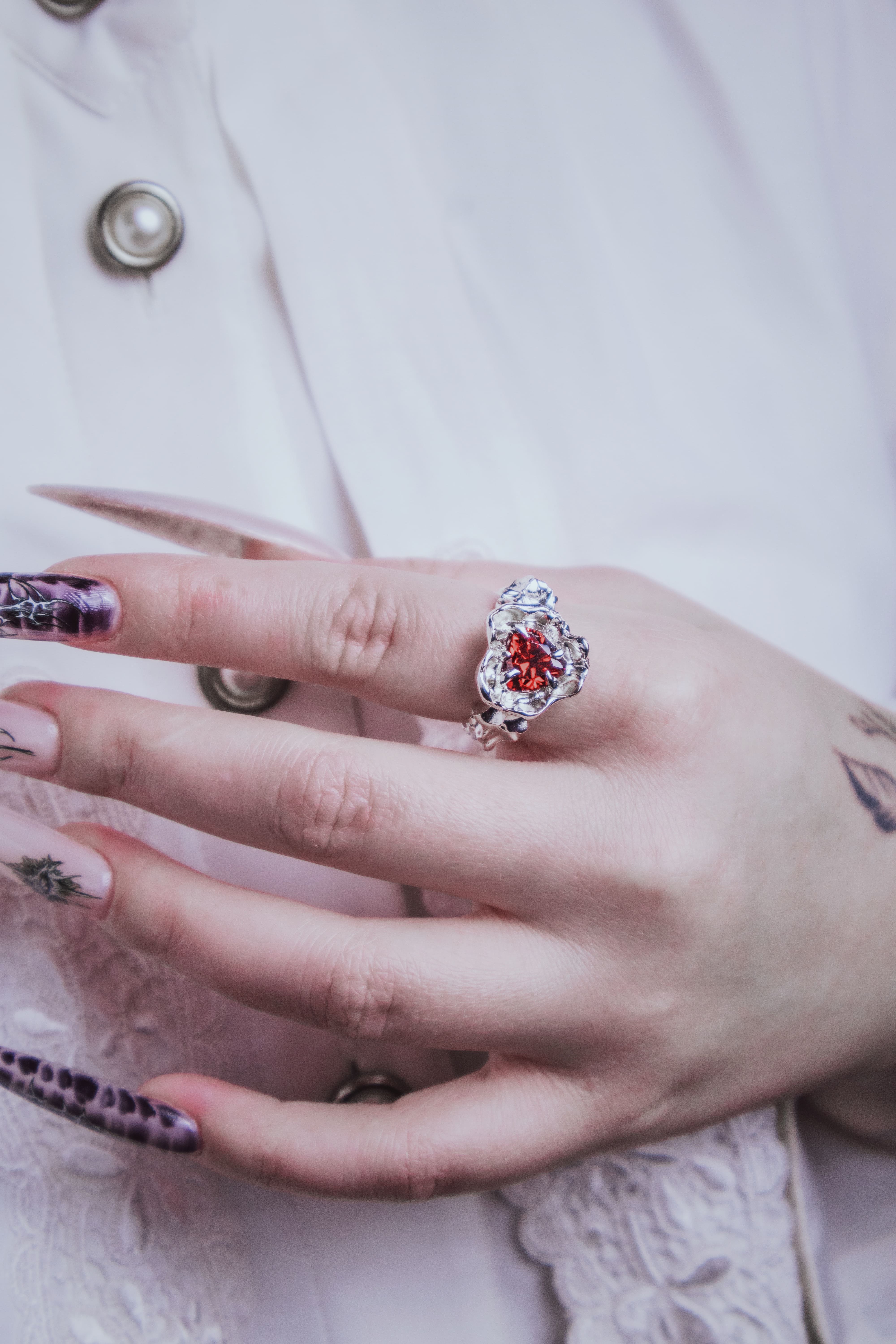 One-of-a-kind ring with a large heart-shaped stone