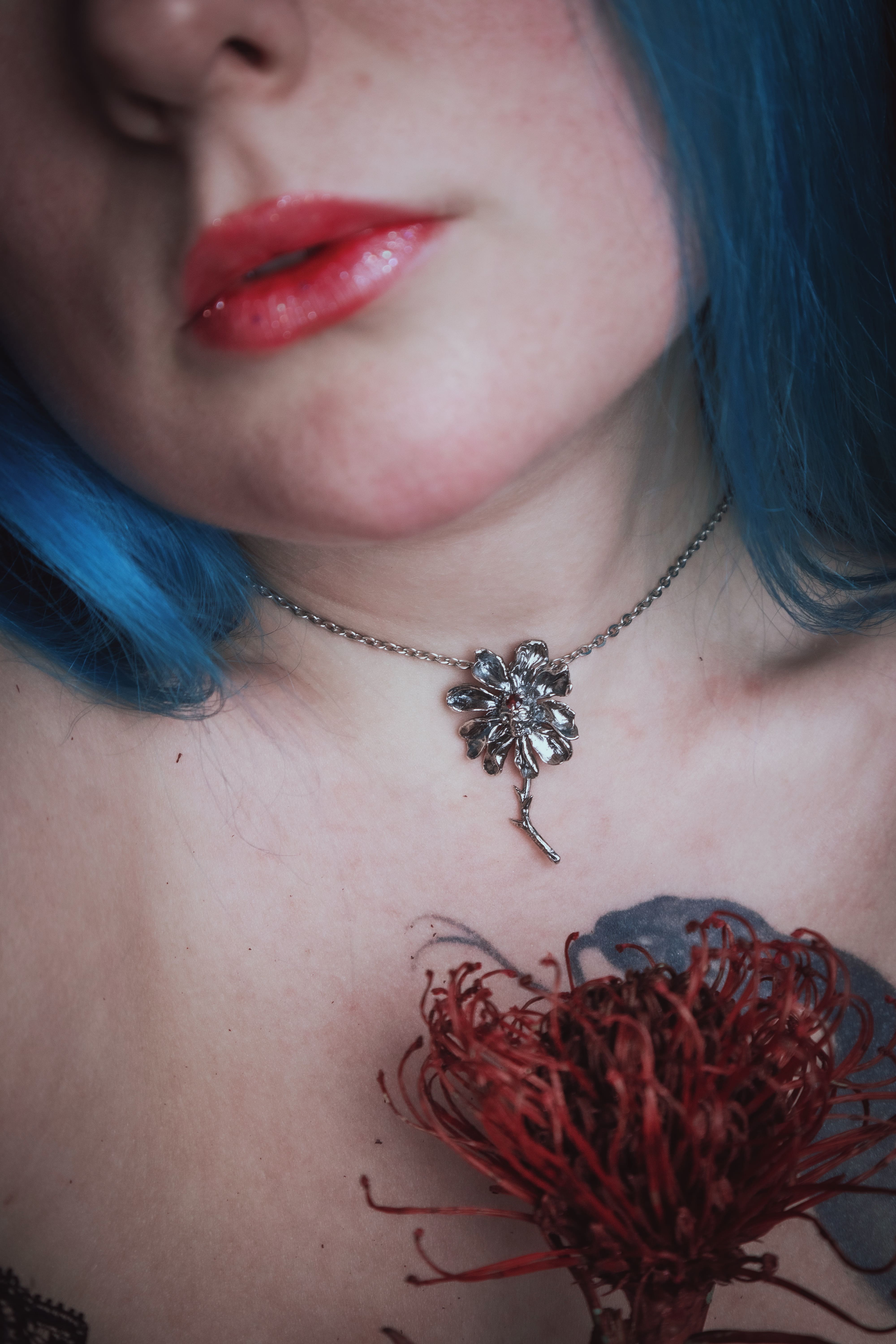 Skull Flower with Garnet