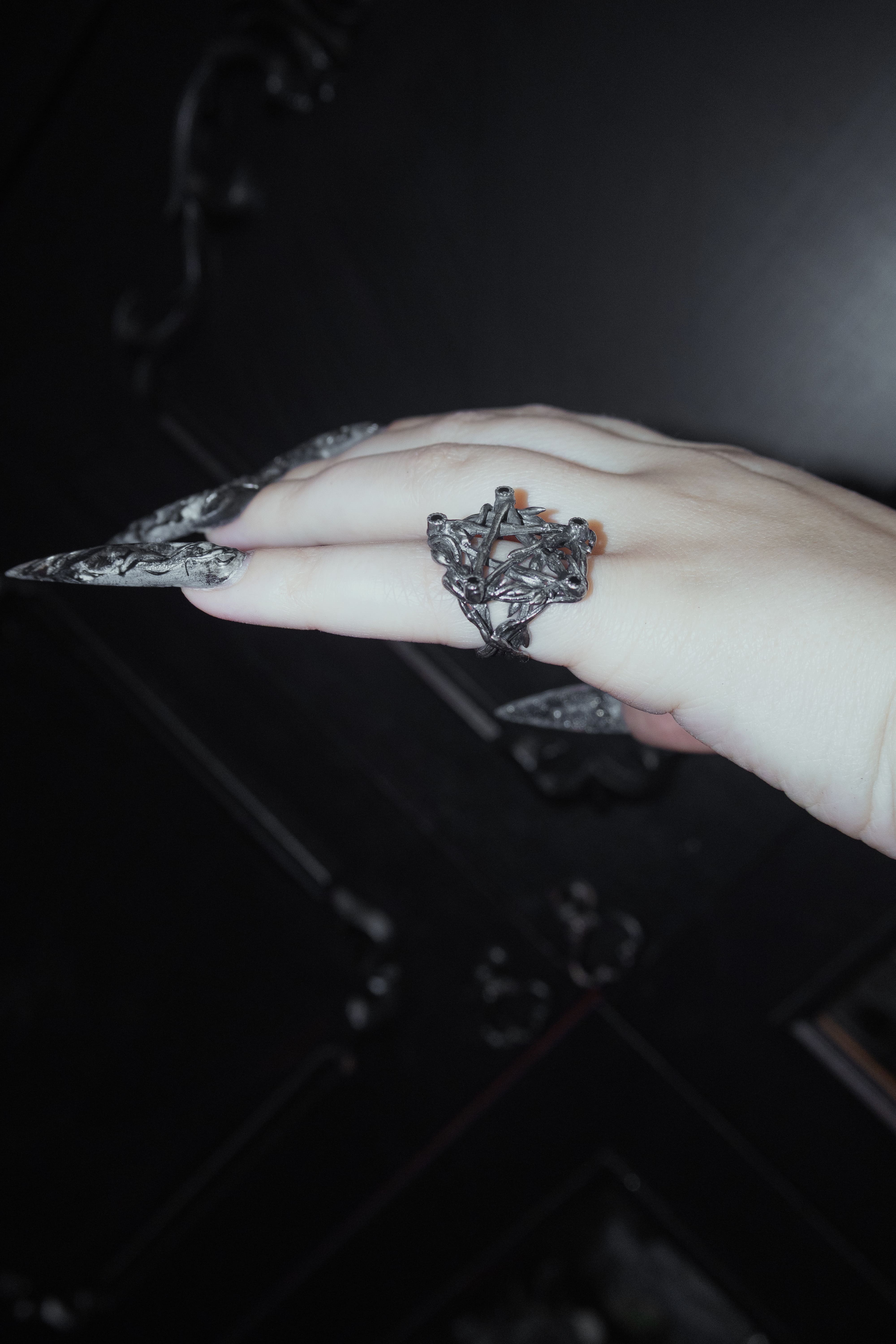 Pentagram ring with stones Size 15