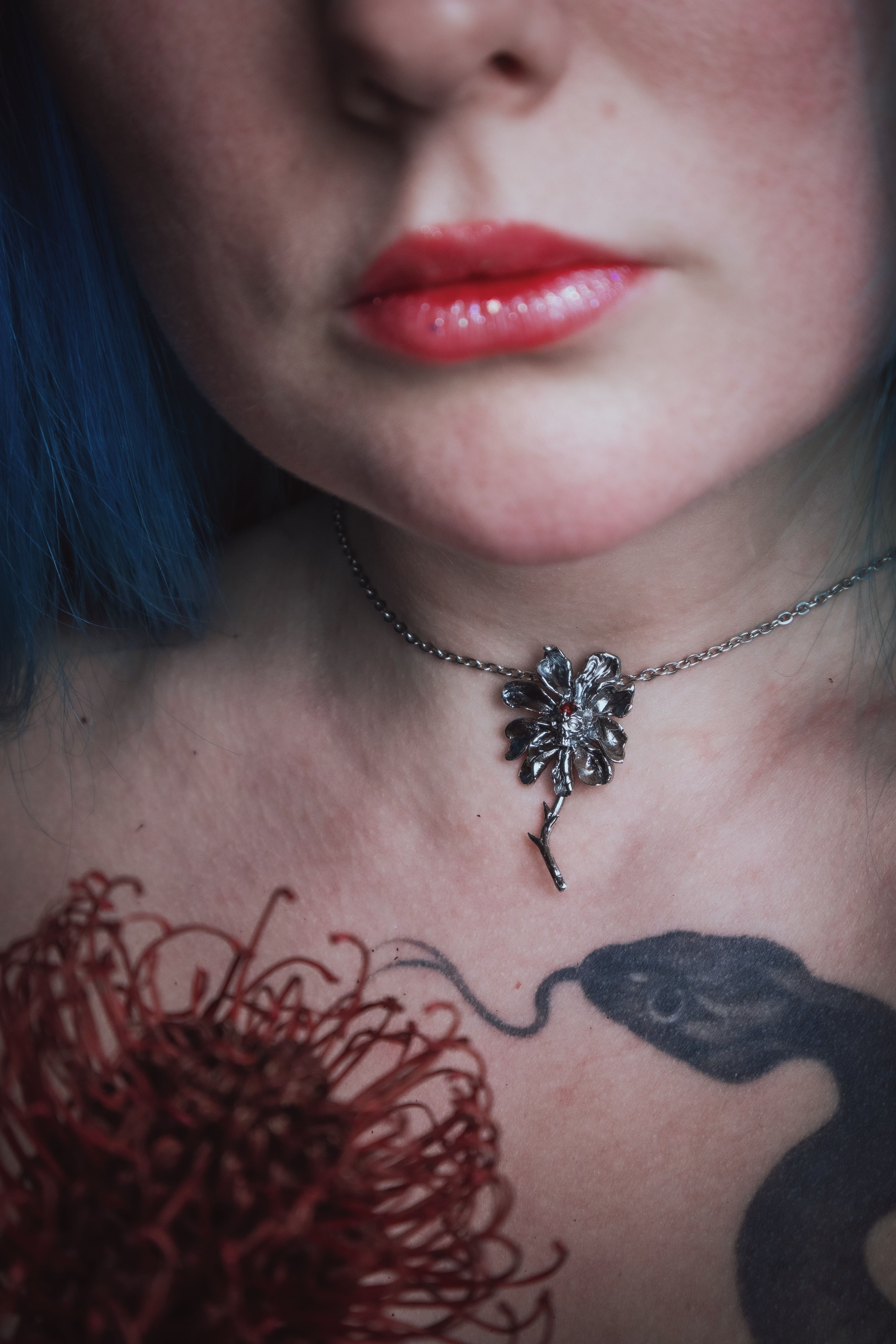 Skull Flower with Garnet