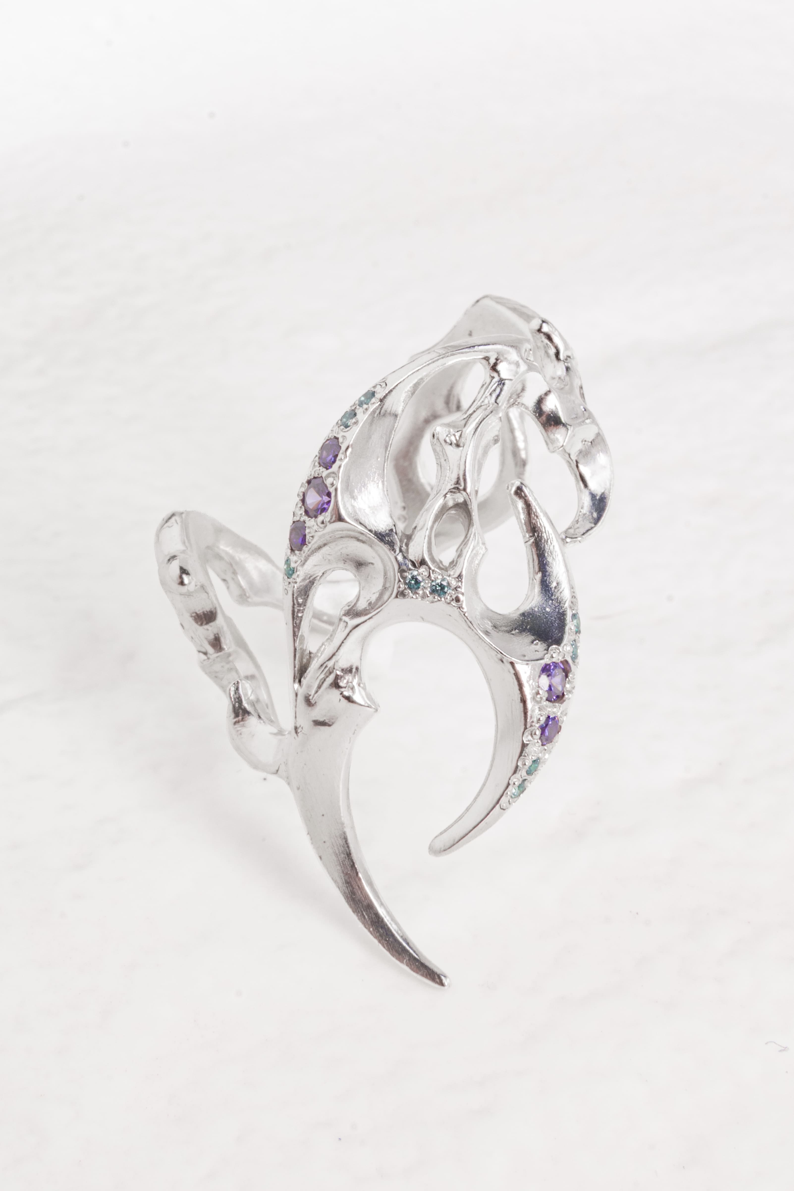 Diagonal Tribal Ring with Stones