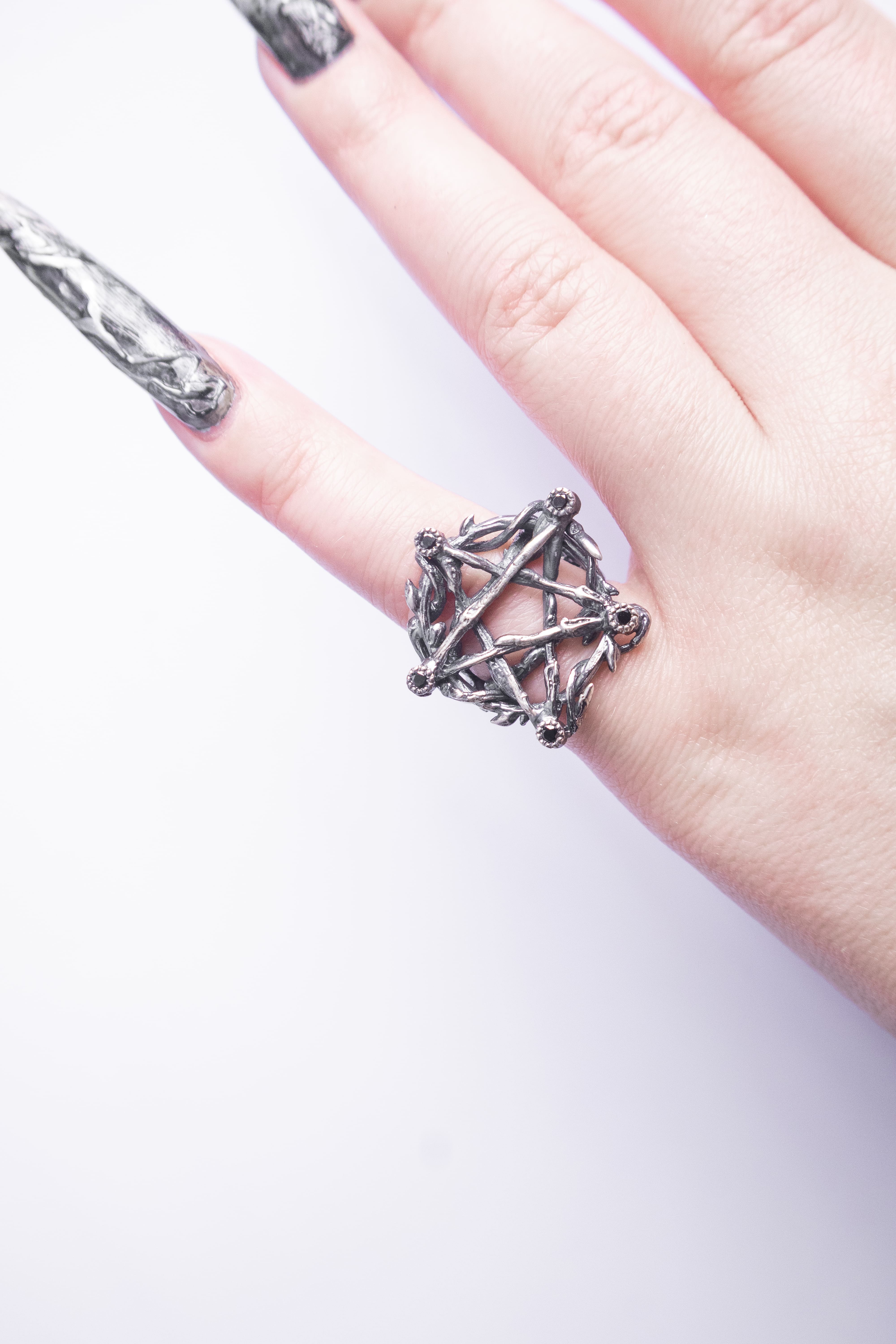 Pentagram ring with stones Size 15